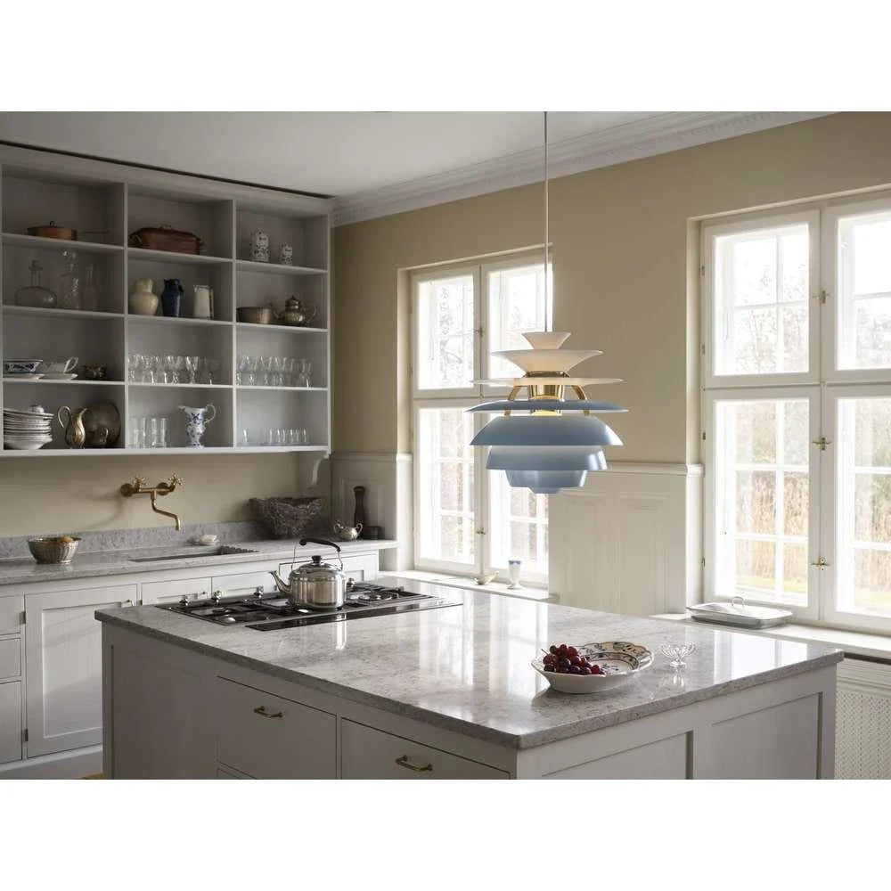 Louis Poulsen Ph Snowball Pendant, Dusty Blue/Brass Metallised
