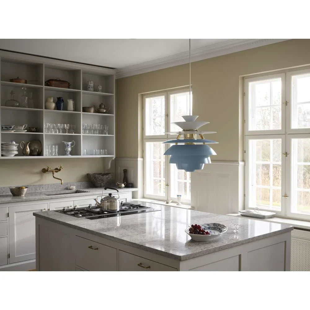 Louis Poulsen Ph Snowball Pendant, Dusty Blue/Brass Metallised