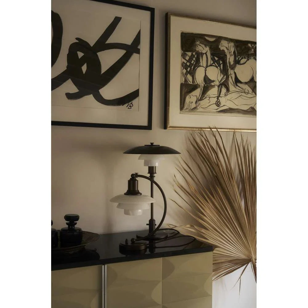 Louis Poulsen Ph 2/2 Luna Table Lamp, Aged Brass/Opal Glass
