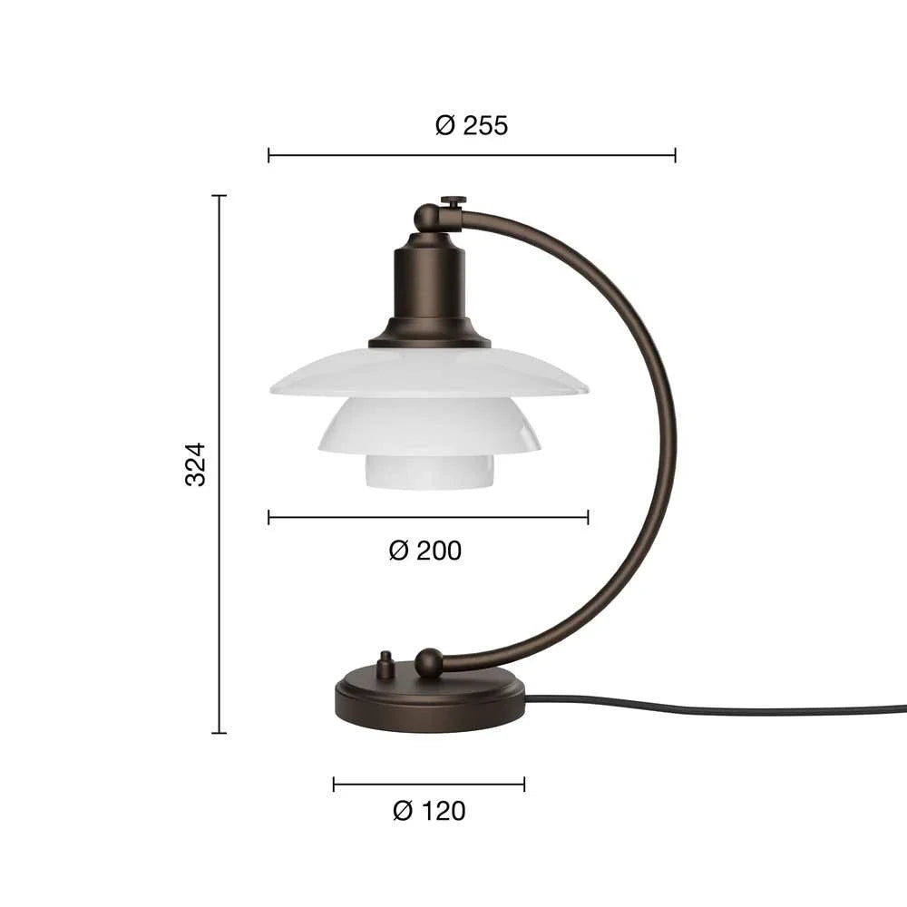 Louis Poulsen Ph 2/2 Luna Table Lamp, Aged Brass/Opal Glass