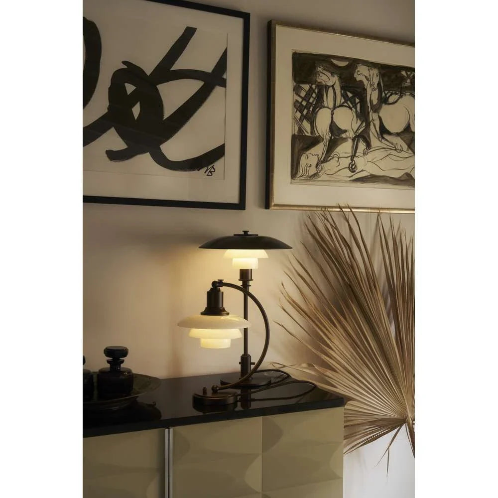 Louis Poulsen Ph 2/2 Luna Table Lamp, Aged Brass/Opal Glass