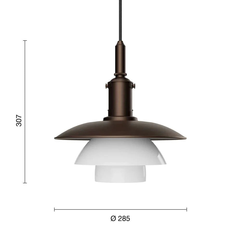 Louis Poulsen Ph 3/3 Pendant, Aged Brass/Opal Glass