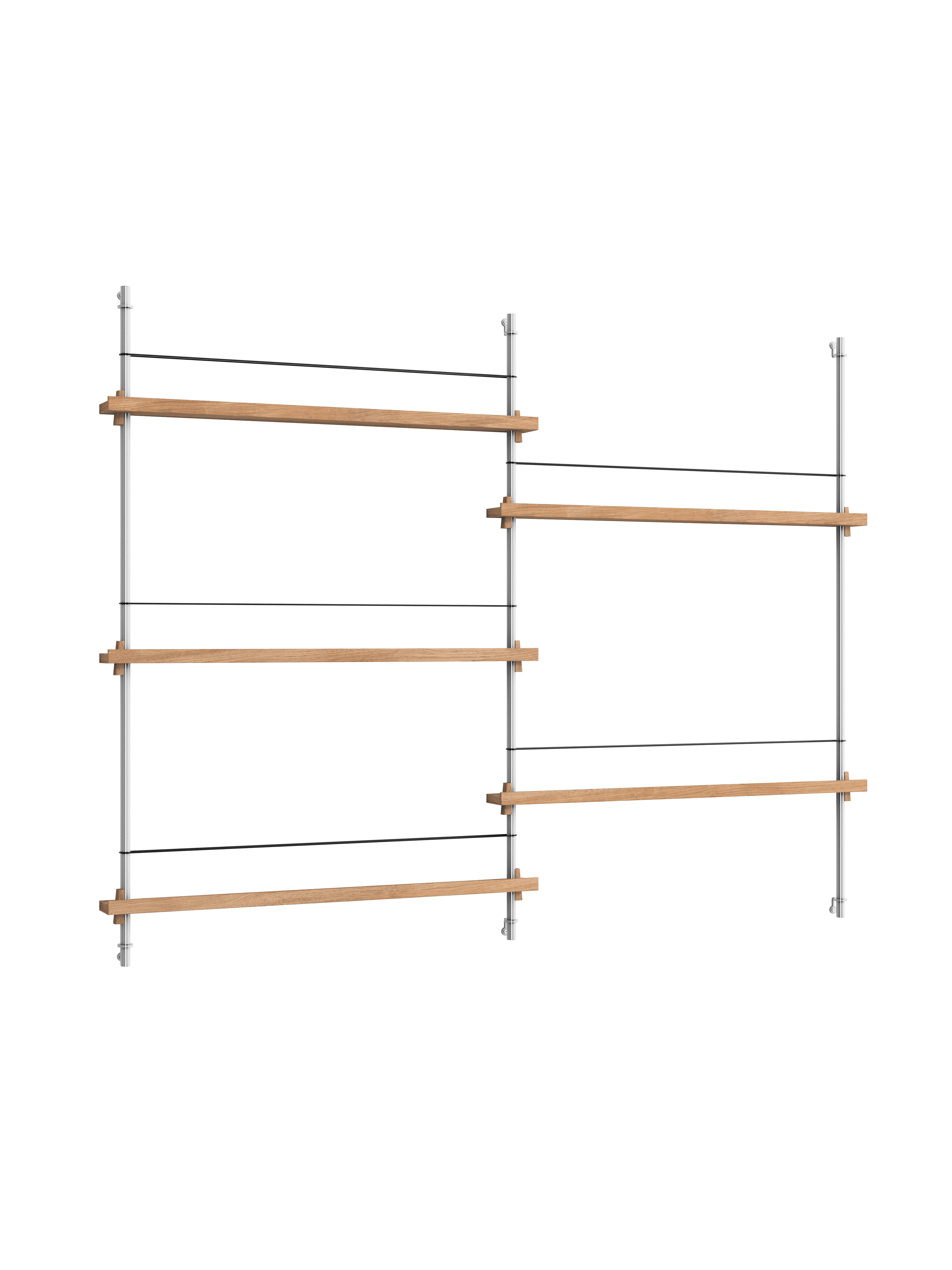 Moebe Magazine Shelving Set Ms.115.2, Oak Shelves/Stainless Steel Legs