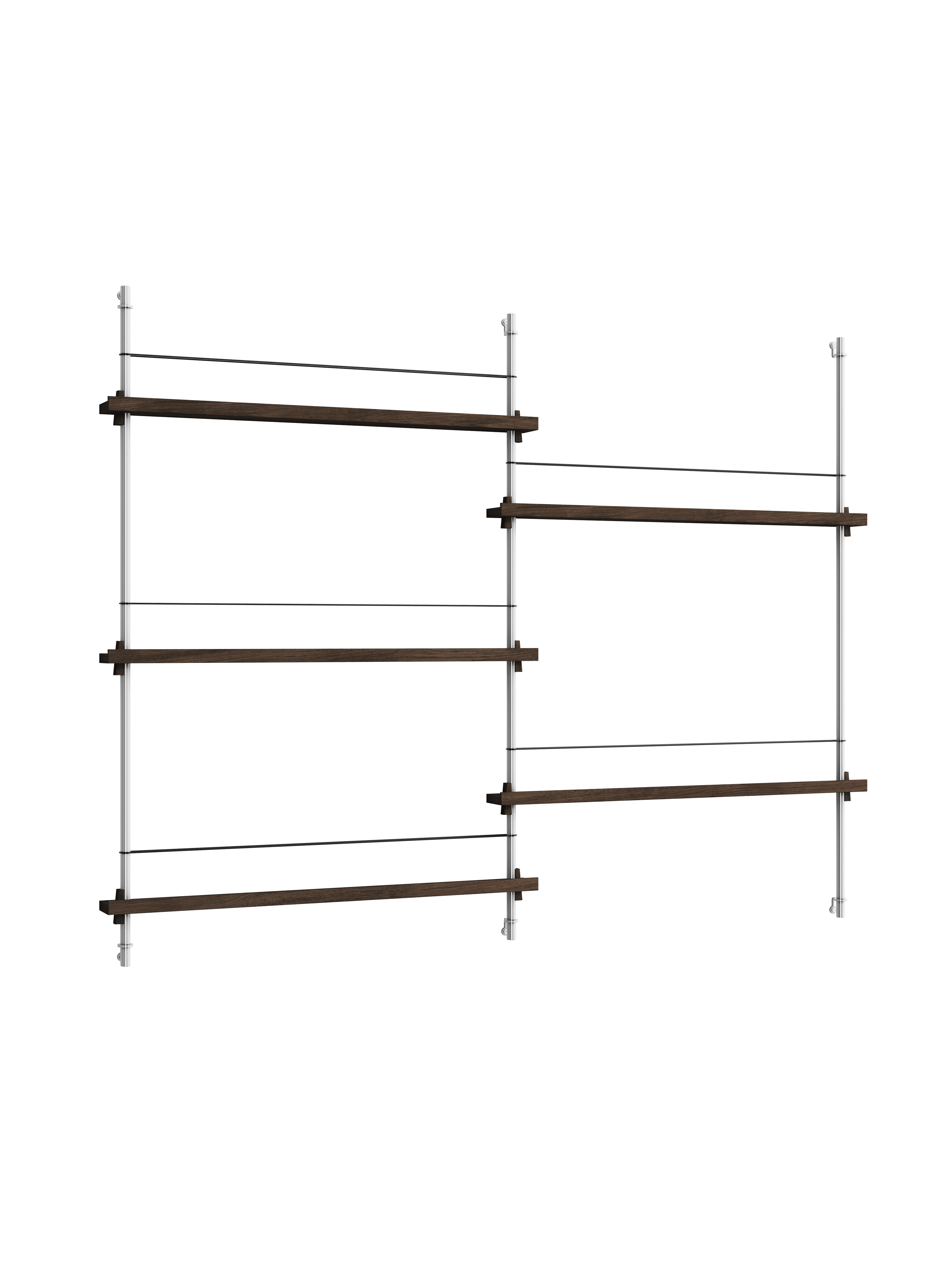 Moebe Magazine Shelving Set Ms.115.2, Smoked Oak Shelves/Stainless Steel Legs