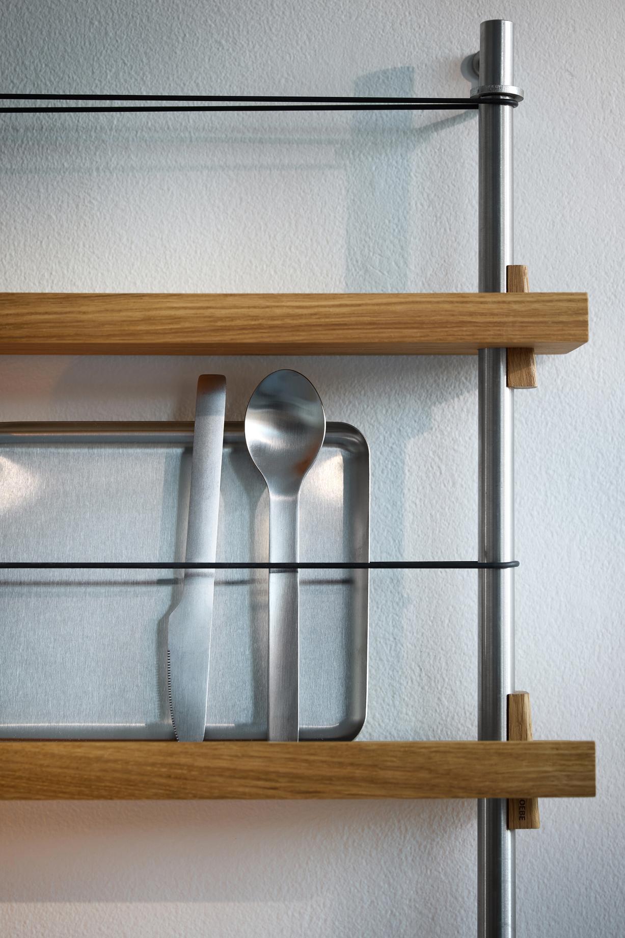 Moebe Magazine Shelving Set Ms.65.1, Oak Shelves/Stainless Steel Legs