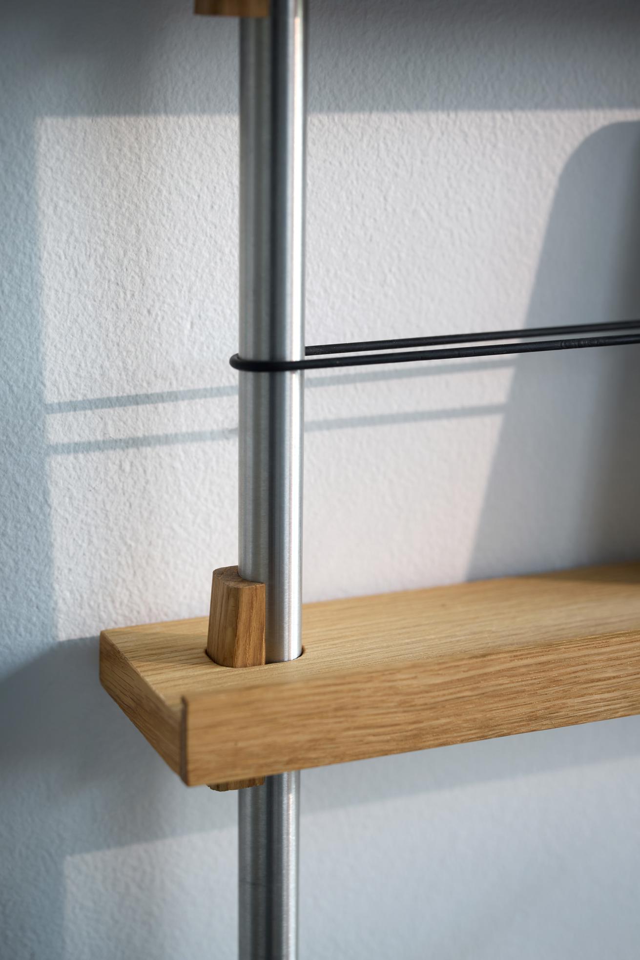 Moebe Magazine Shelving Set Ms.65.1, Oak Shelves/Stainless Steel Legs