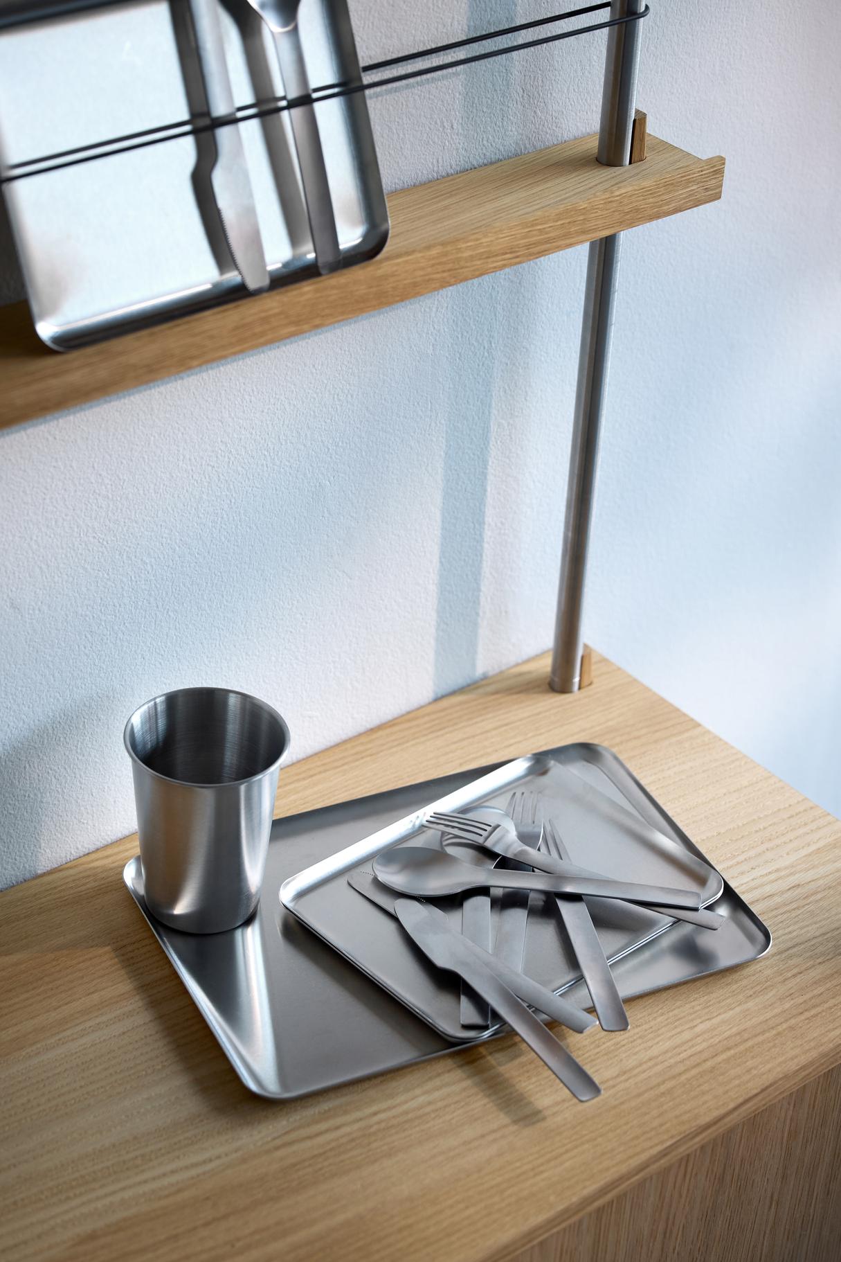 Moebe Magazine Shelving Set Ms.65.1, Oak Shelves/Stainless Steel Legs