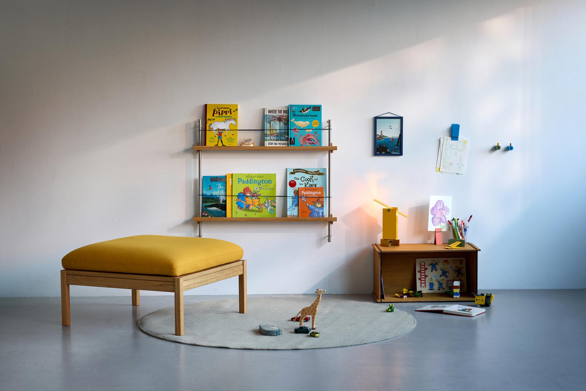 Moebe Magazine Shelving Set Ms.65.1, Oak Shelves/Stainless Steel Legs