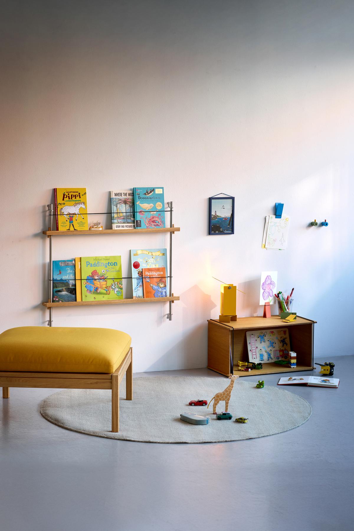 Moebe Magazine Shelving Set Ms.65.1, Oak Shelves/Stainless Steel Legs