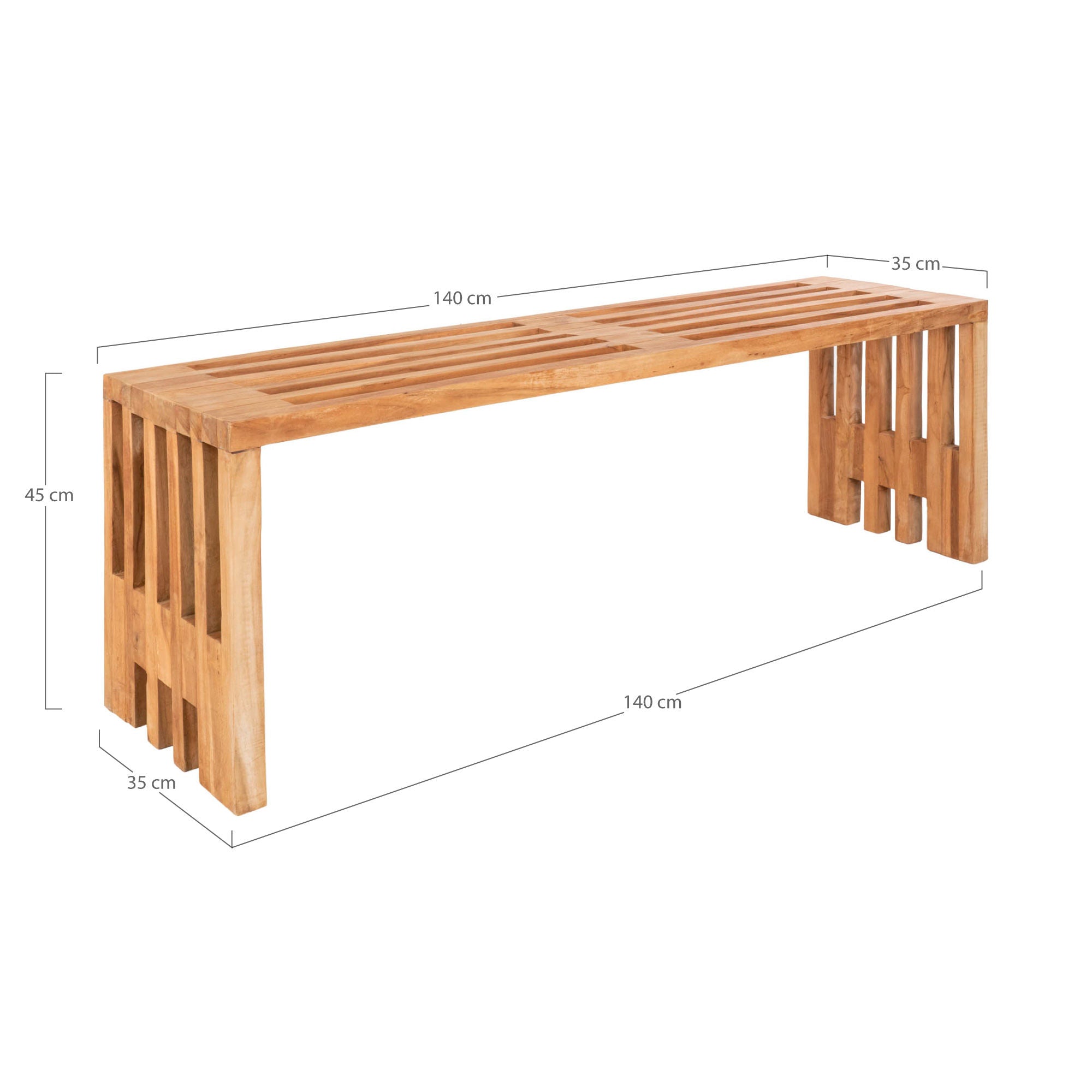 House Nordic Benidorm Bench In Teak Wood, Nature, 140x35x48 Cm
