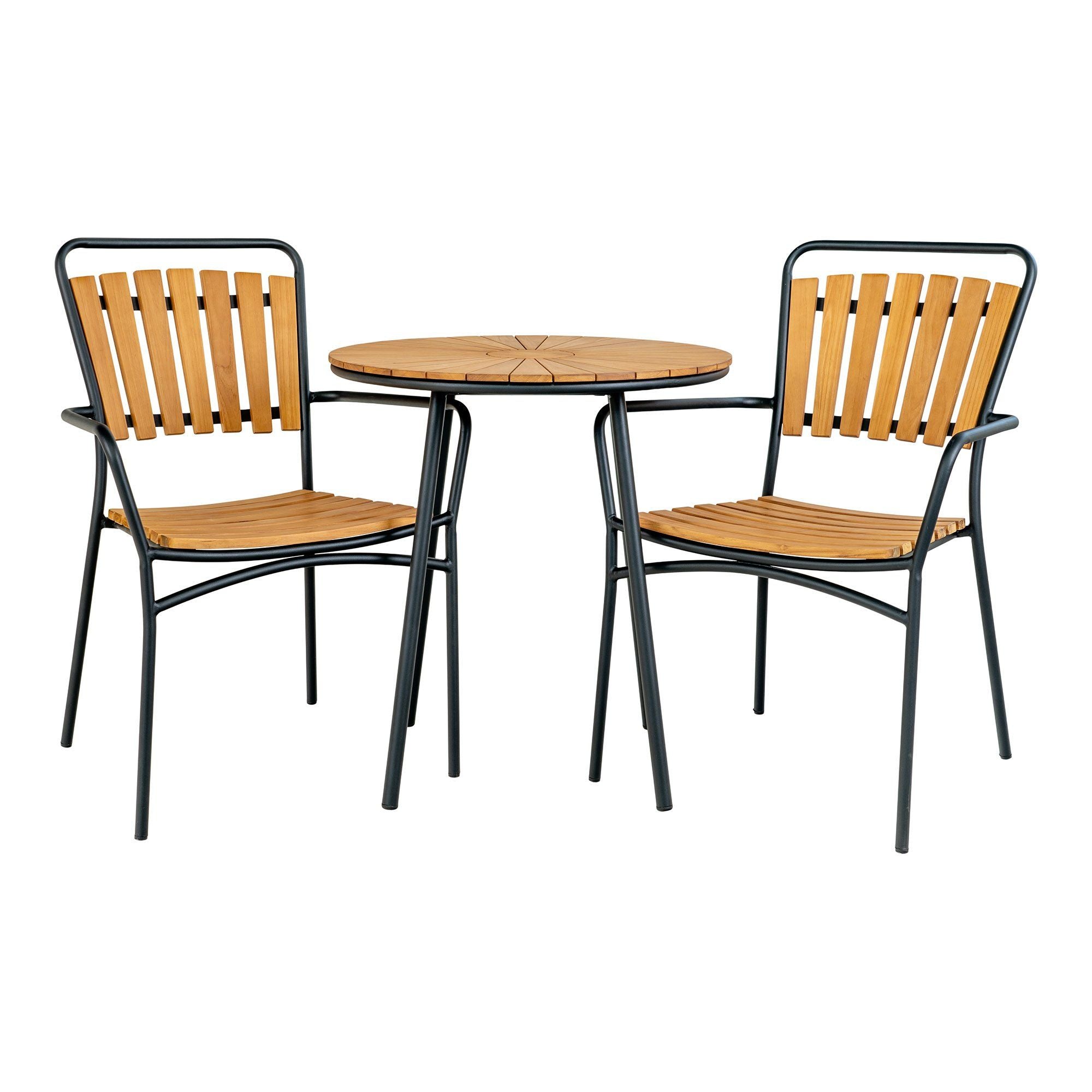 House Nordic Cleveland Side Table, Teak Table Top, Natural, Black Legs, ø70x74 Cm