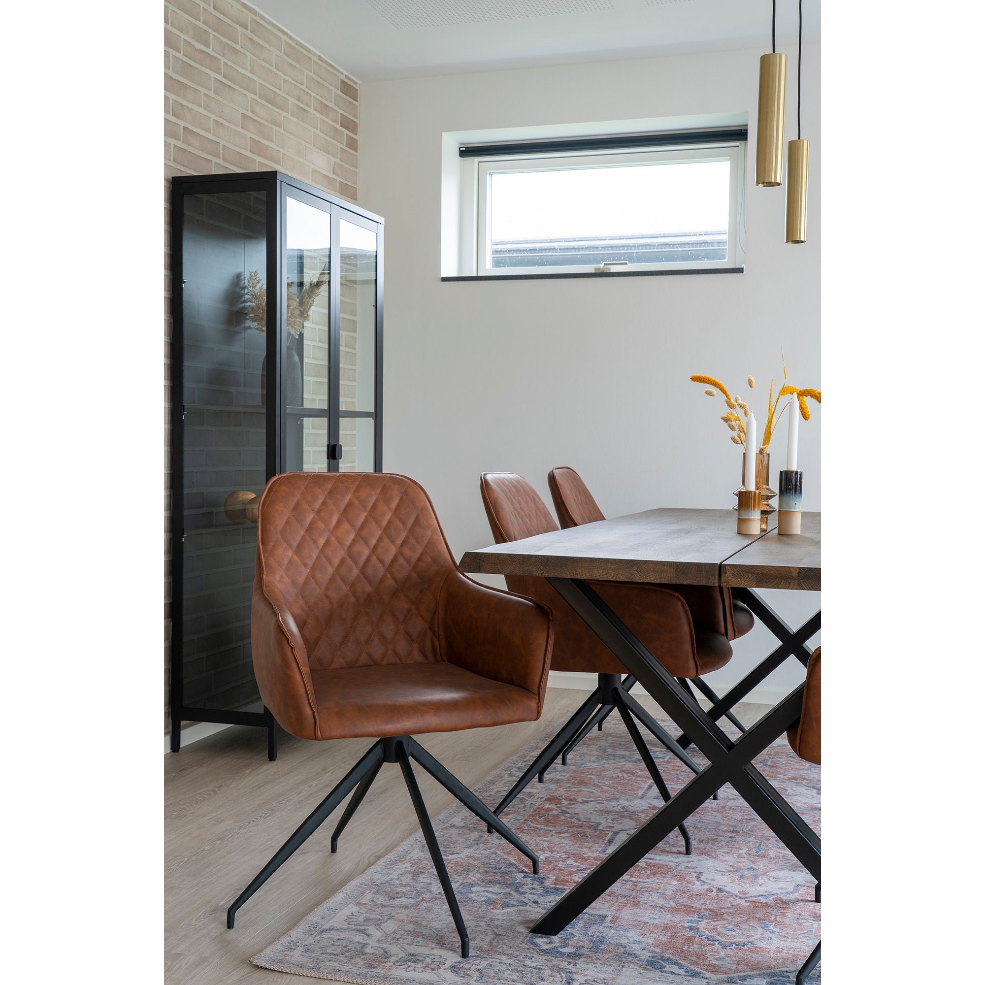House Nordic Harbo Dining Chair, Swivel, Pu, Vintage Brown With Black Legs, Hn1220
