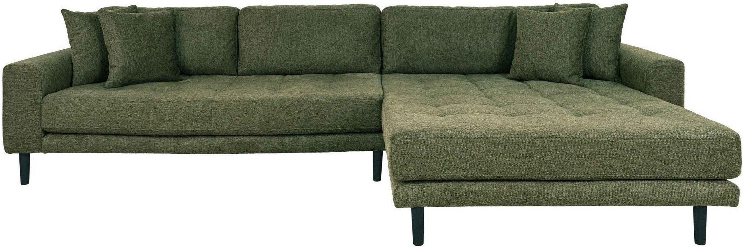House Nordic Lido Lounge Sofa, Right Facing In Olive Green With Four Pillows And Black Wood Legs, Hn1020