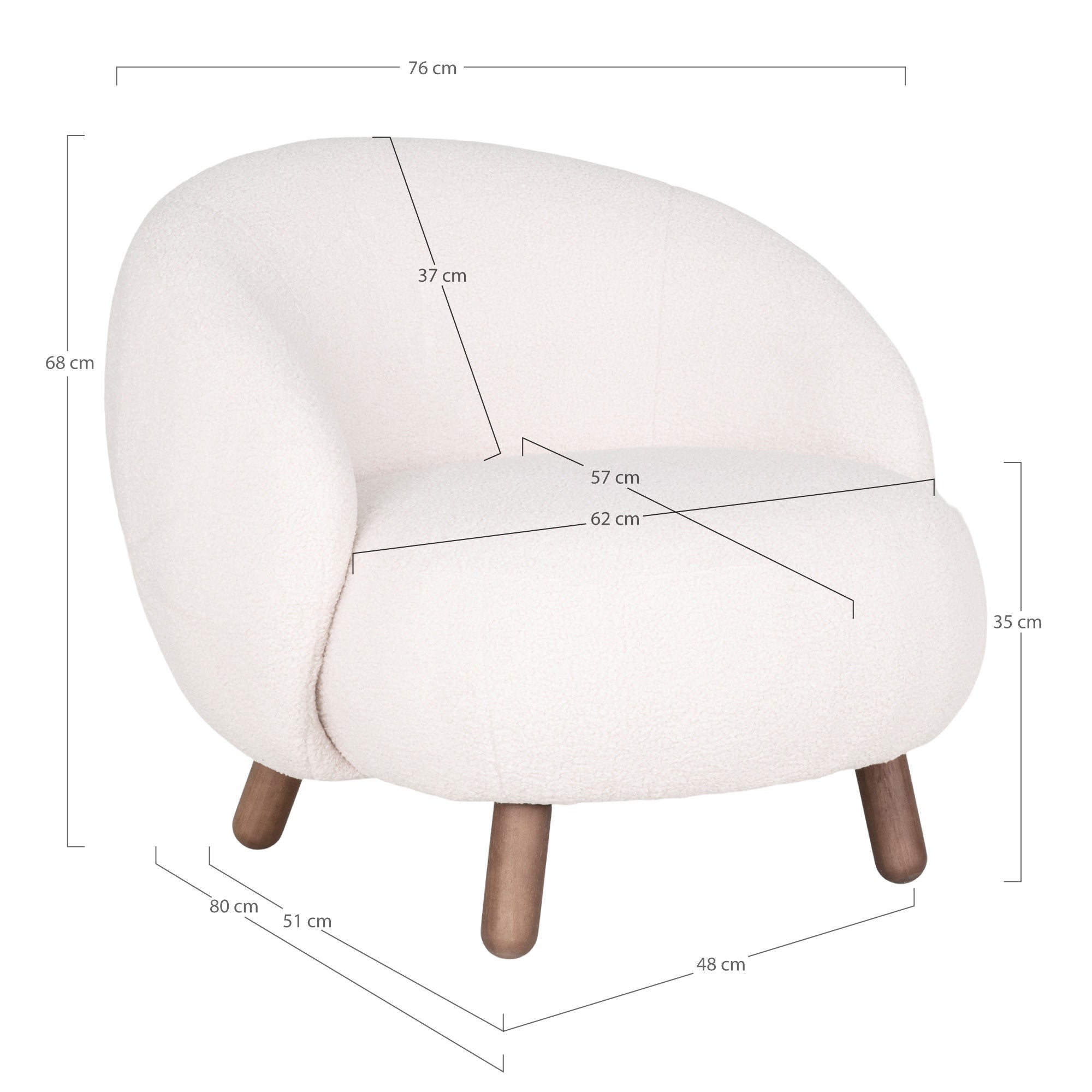 House Nordic Savona Lounge Chair, Artificial Lambskin, White With Walnut Look Legs, Hn1094