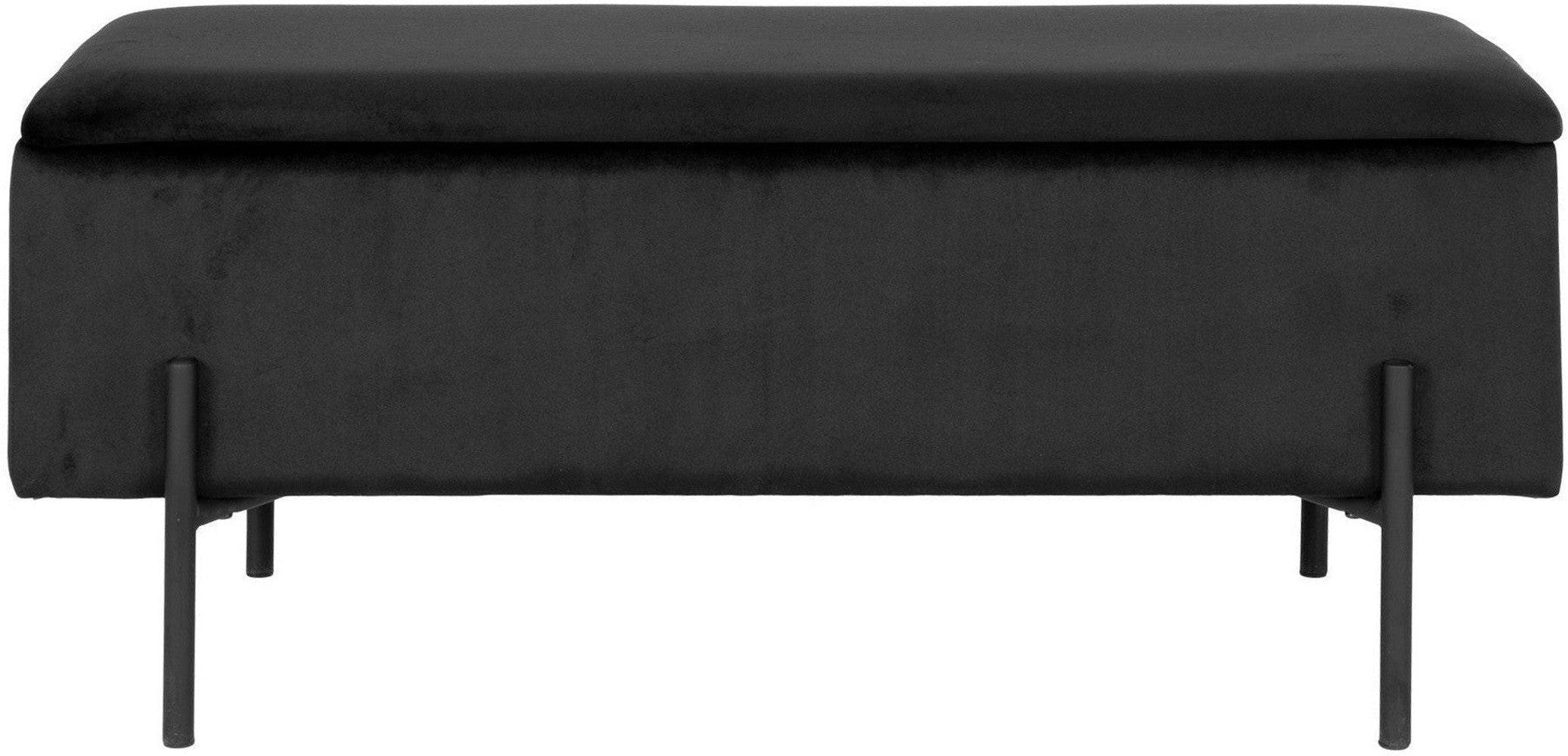 House Nordic Watford Bench With Storage, Velour, Black, 95x36,5x43 Cm, Hn1207