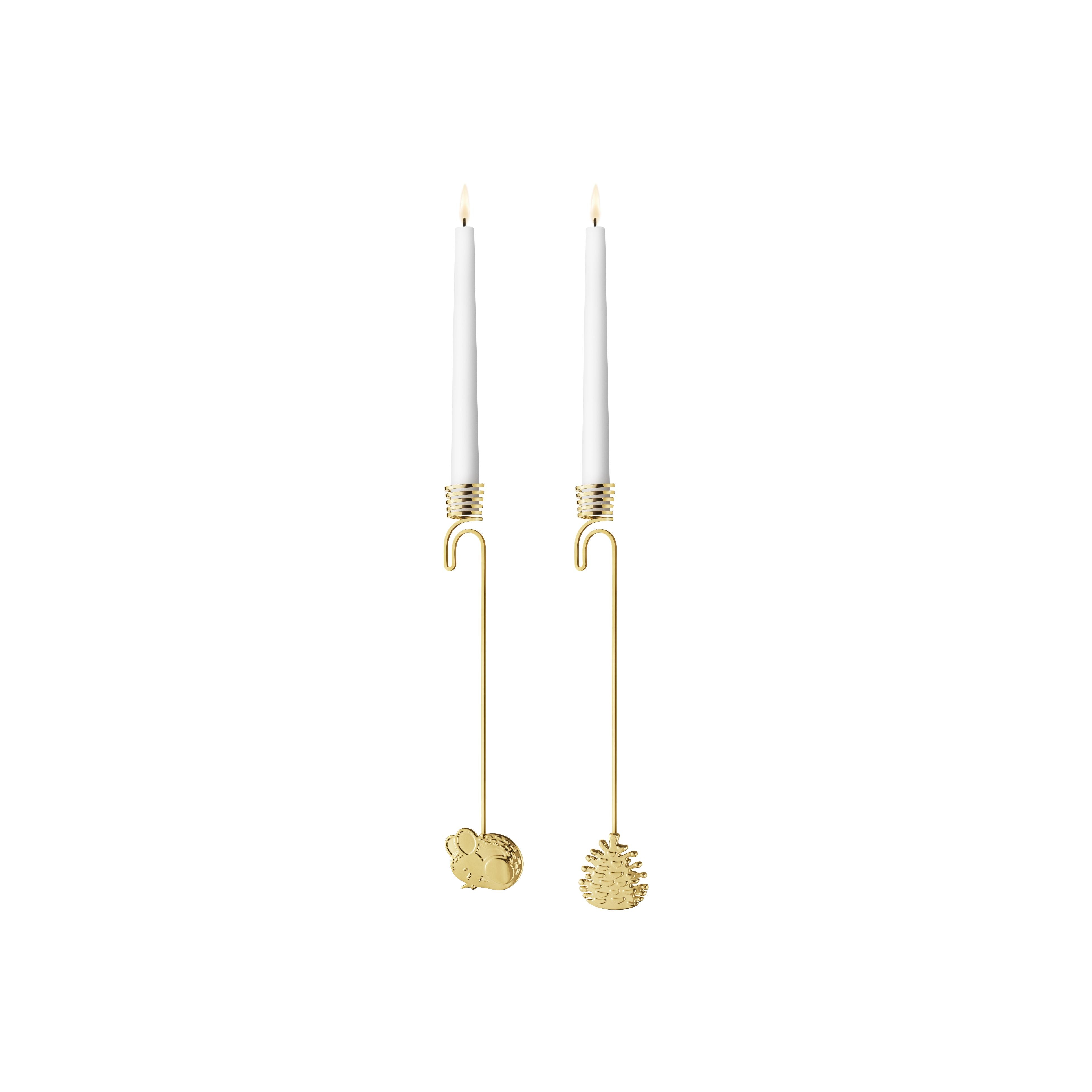 Georg Jensen 2023 Christmas Candleholder Set Mouse & Pine Cone, Gold Plated