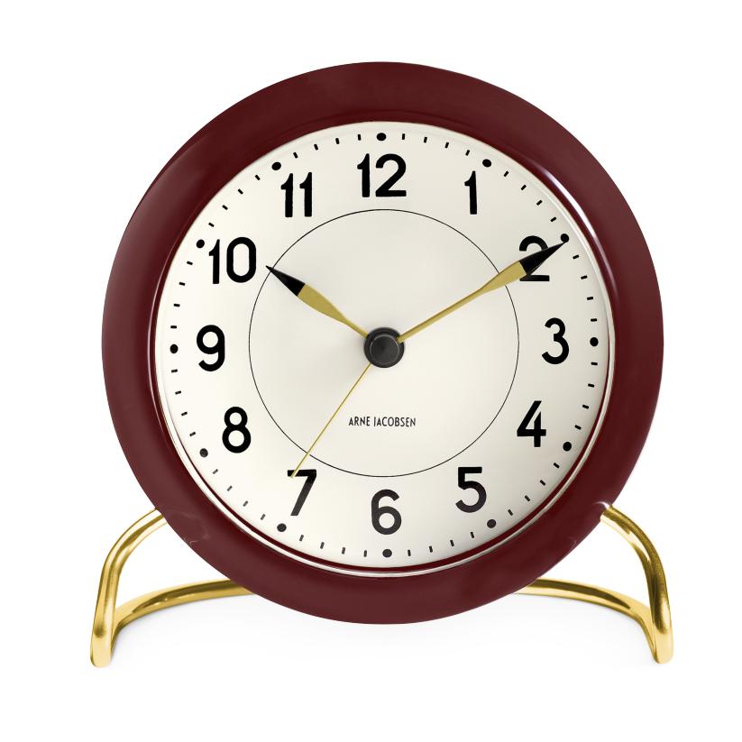 Arne Jacobsen Station Table Clock With Alarm, Bordeaux
