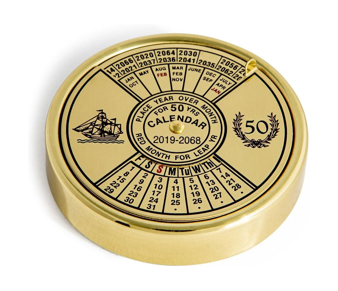 Authentic Models 50 Year Pocket Calendar, Polished Brass