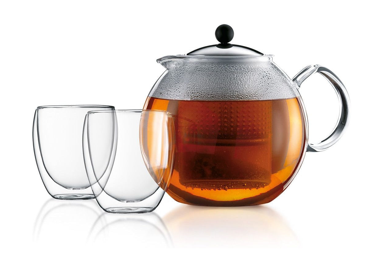 Bodum Assam Set Teapot With 2 Double Walled Glasses, 2 Pcs.