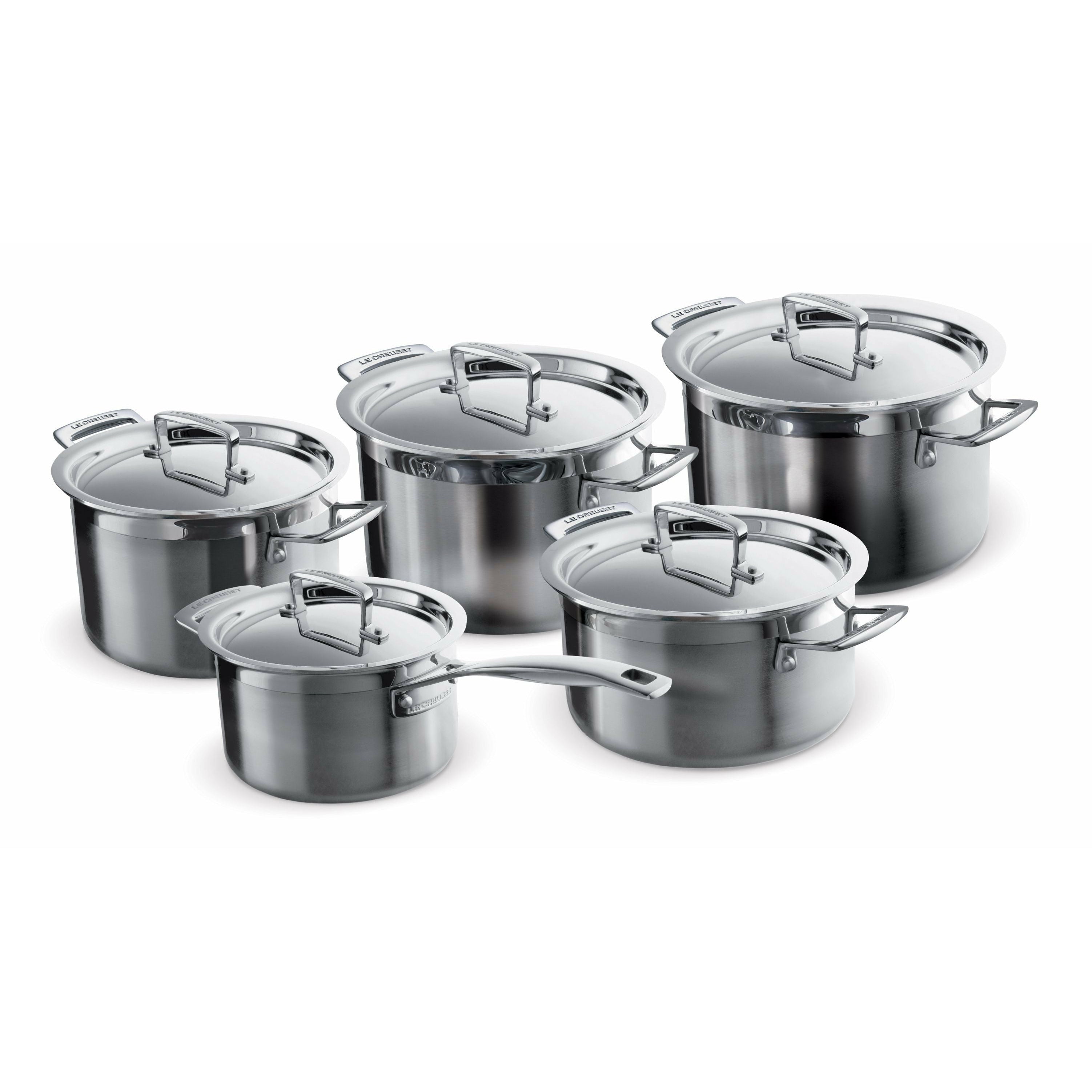Le Creuset 3 Ply Stainless Steel 5 Piece Cookware Set, 18+20+24+20+16 Cm