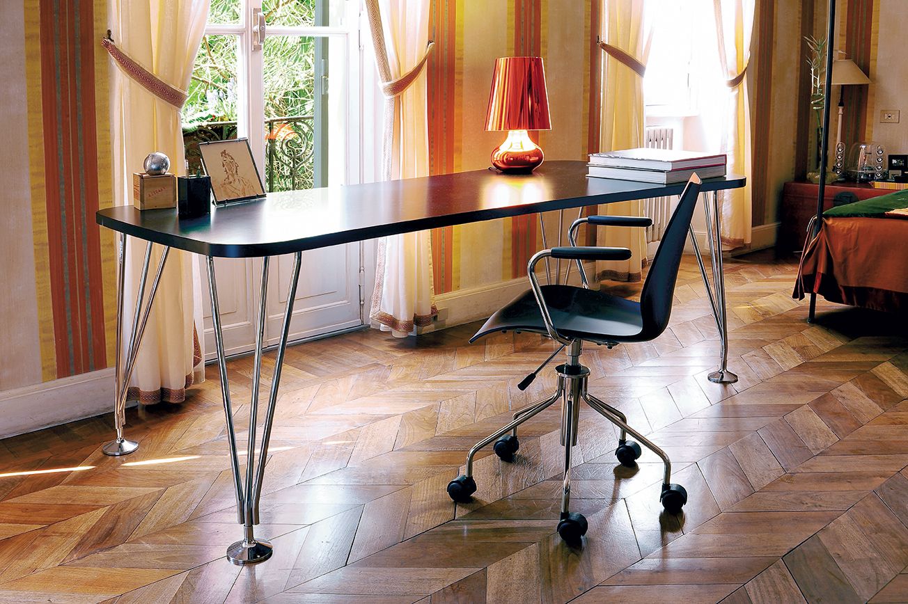 Kartell Max Desk med hjul 190x90 cm, vit zink/krom