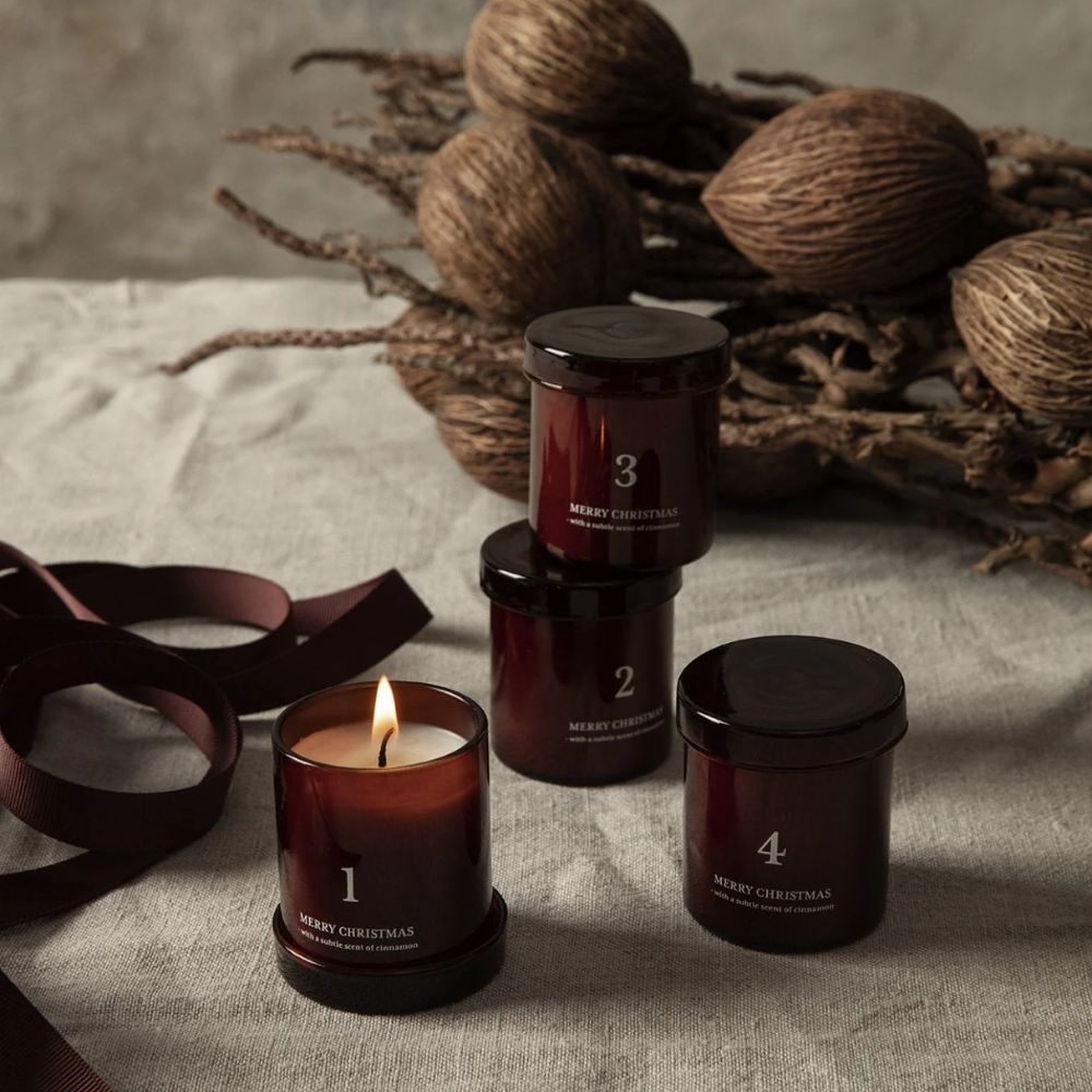 Ferm Living Scented Advent Scented Candles Set Of 4, Red/Brown