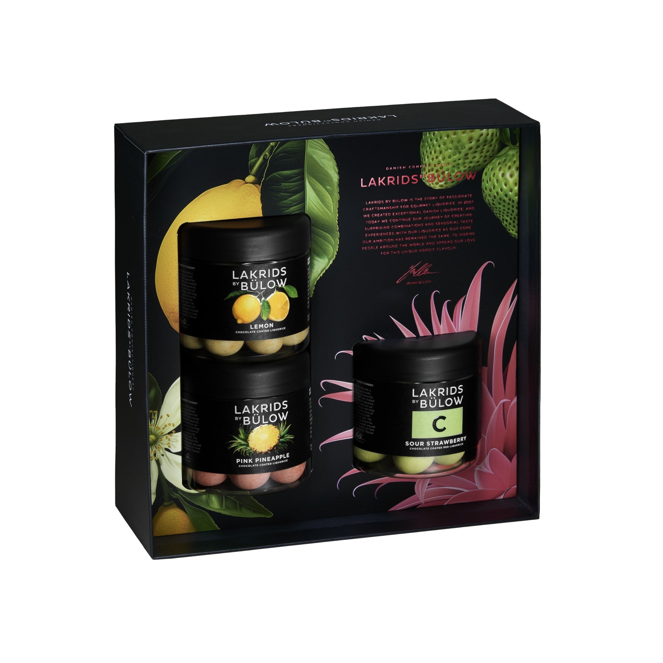 Lakrids by Bülow Black Box 3x Small, Lemon/Pink Pineapple/Sour Strawberry, 375g