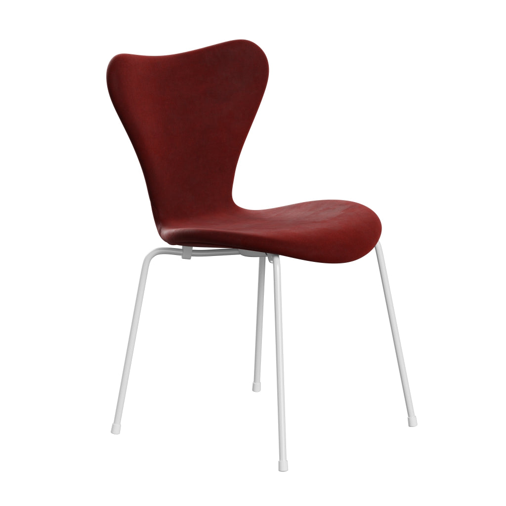 Fritz Hansen 3107 Stol Fullklädsel, vit/Belfast Velvet Autumn Red