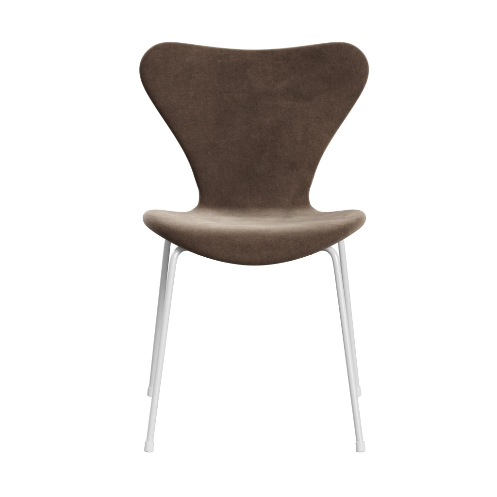 Fritz Hansen 3107 chaise complète complète, brun gris en velours blanc / belfast