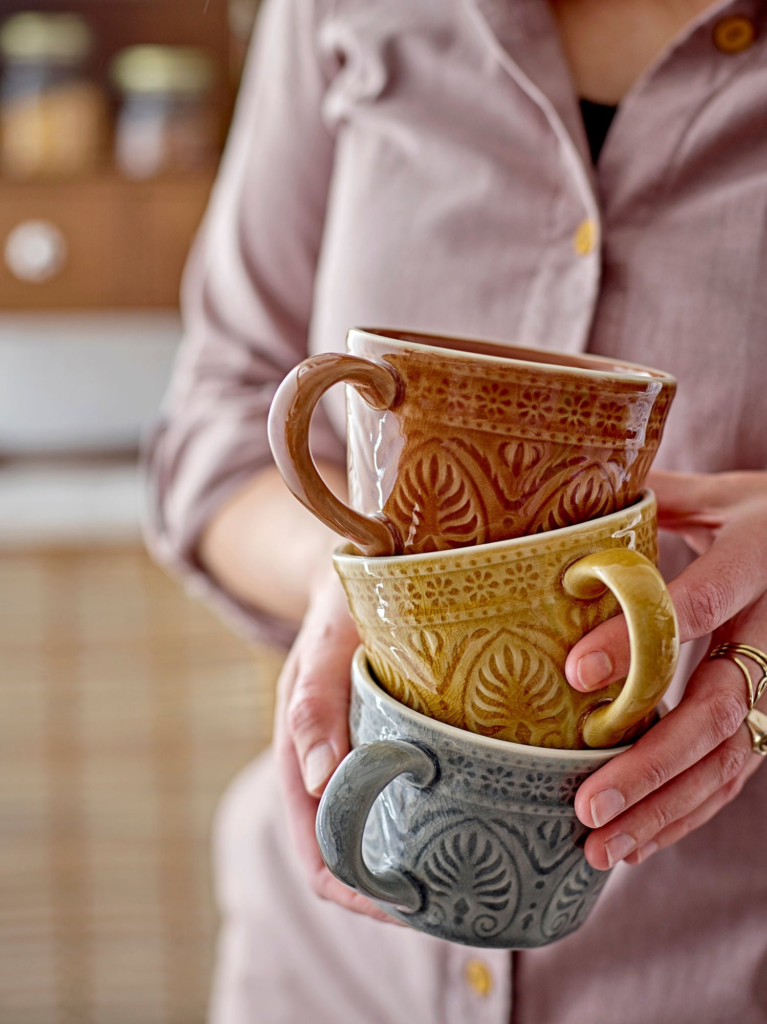 Taza Bloomingville Rani, verde, gres