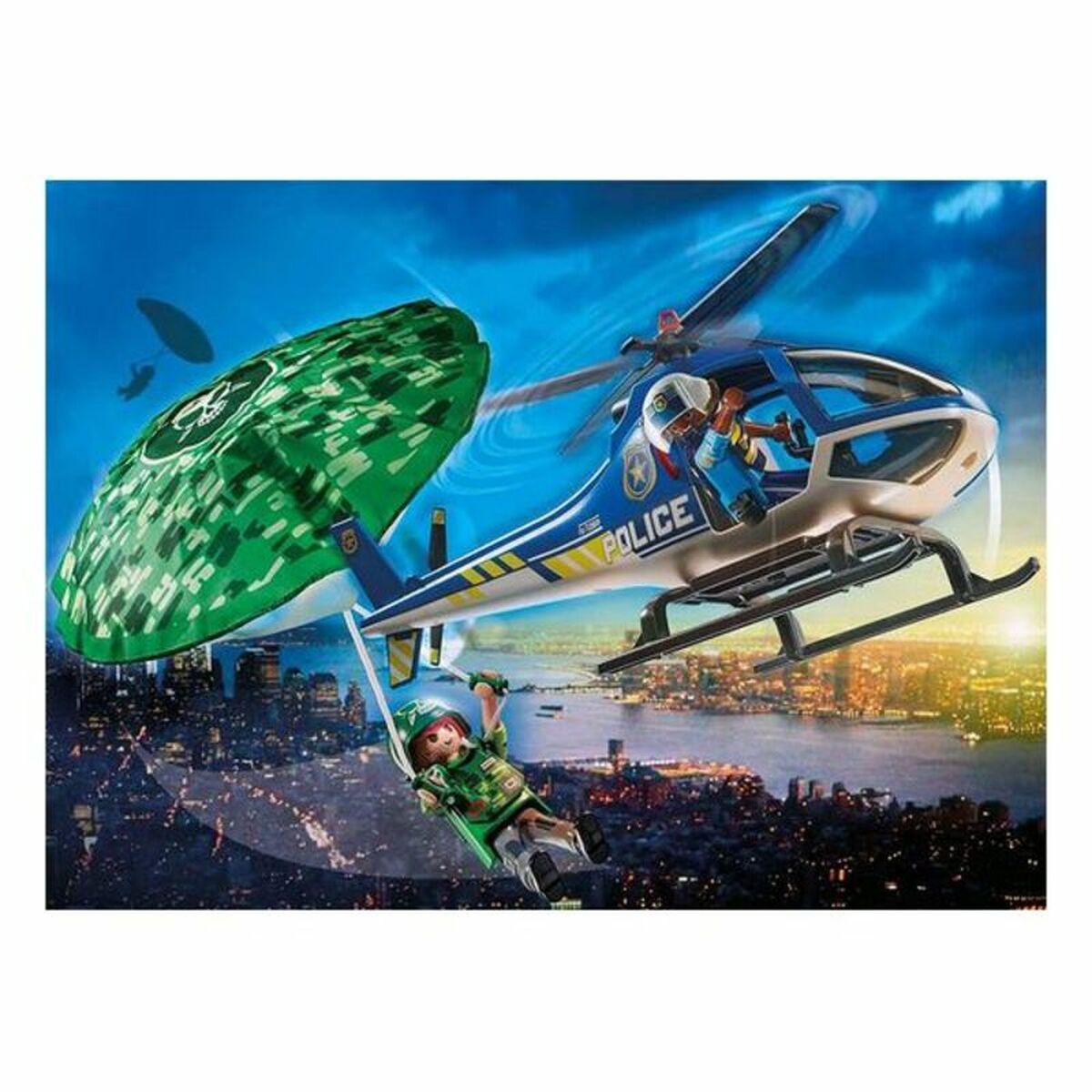 Helicóptero da polícia de ação de Playset City: Parachute Chase Playmobil