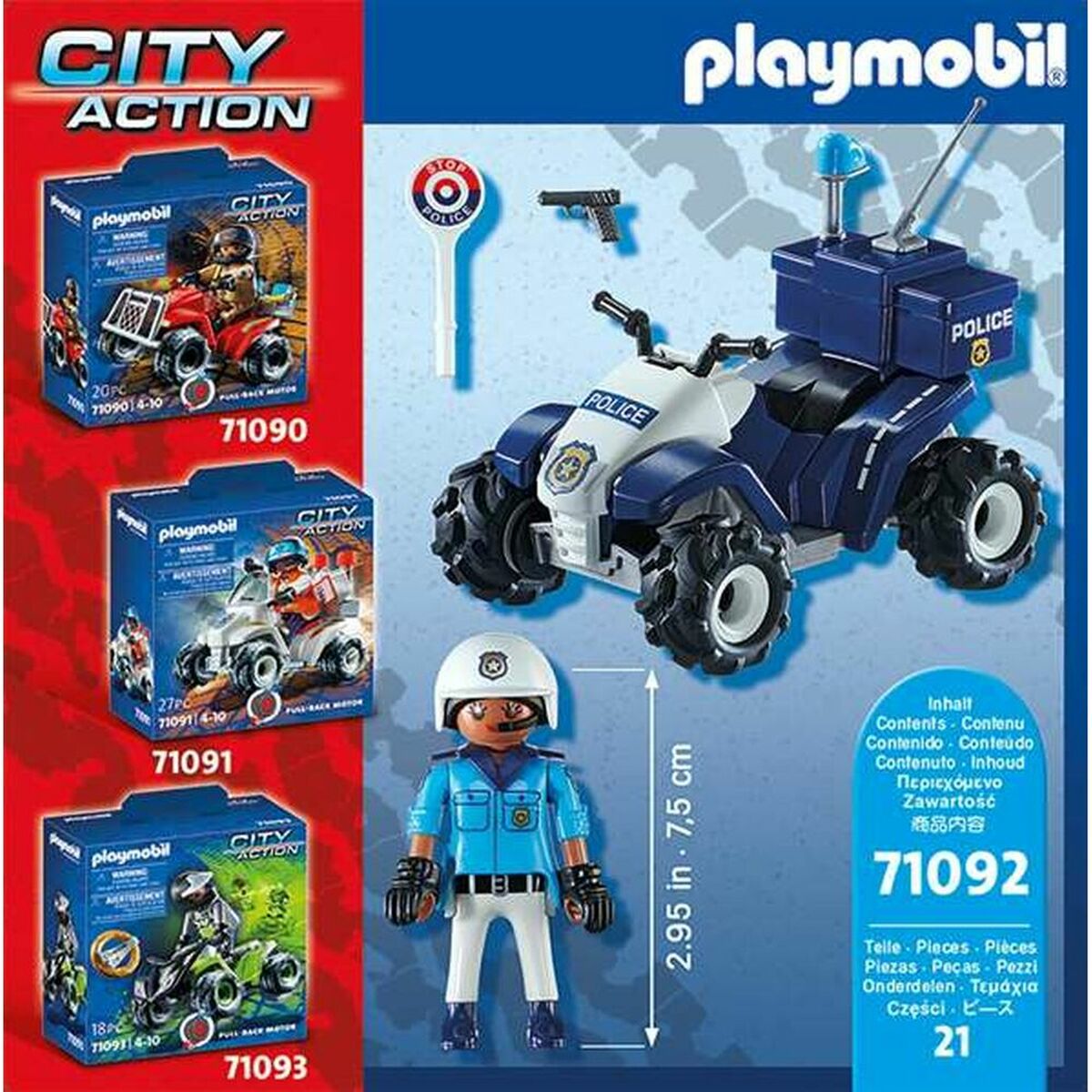 Fahrzeug Playset Playmobil Speed ​​Quad City Action 71092 Polizist