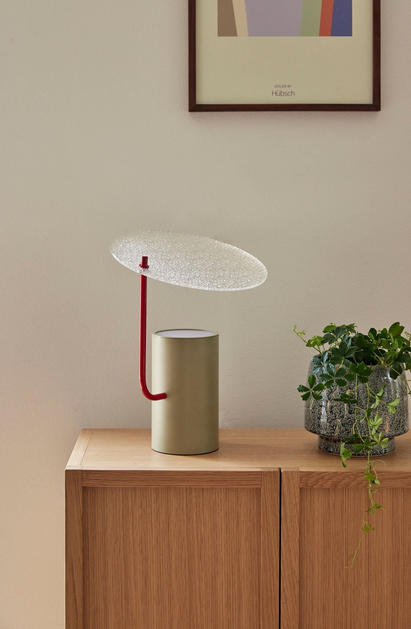 Hübsch -Disc -Tabelle Lampe Khaki/Rot/Textured