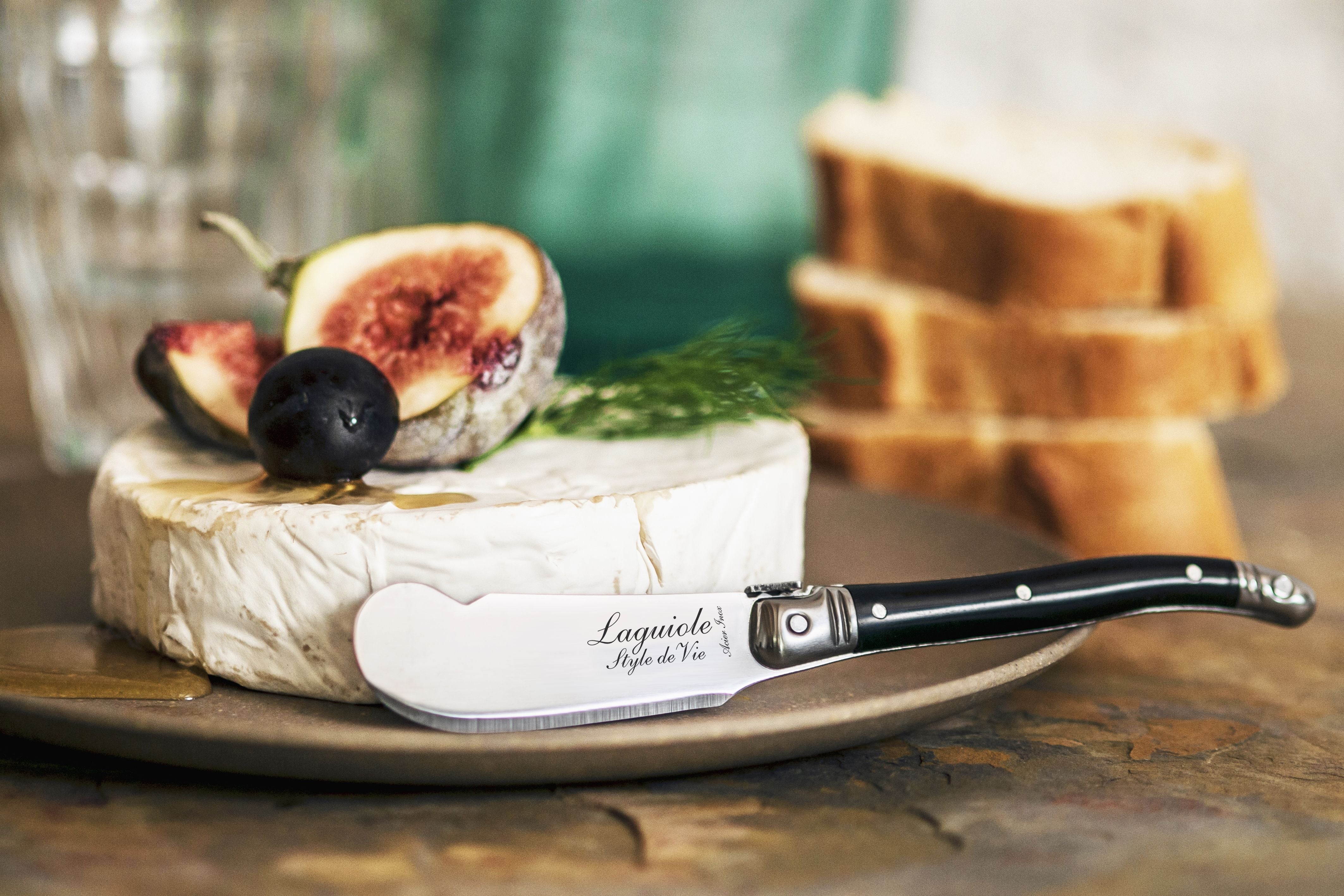 Style de Vie Authentique Laguiole Premium Line Cheese Cheese Couteaux 3 pièces, noir