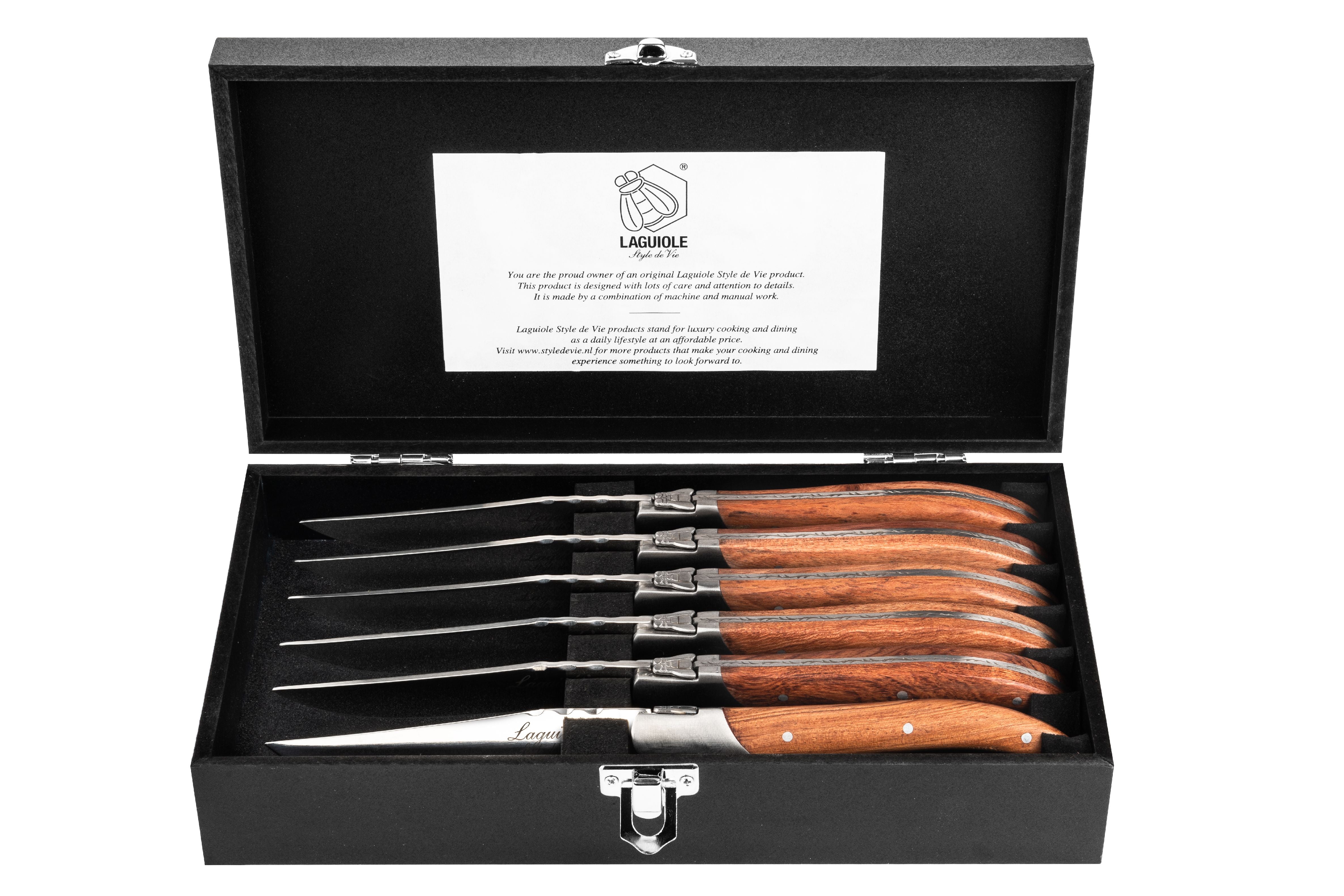 Estilo de Vie Authentique Laguiole Luxury Line Steak Knives de 6 piezas, Pakka Rose