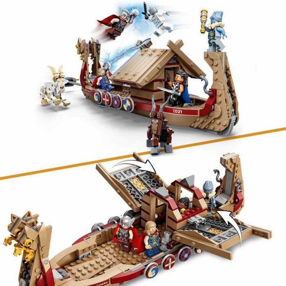 Conjunto de construção LEGO Thor Love and Thunder: The Goat Boat