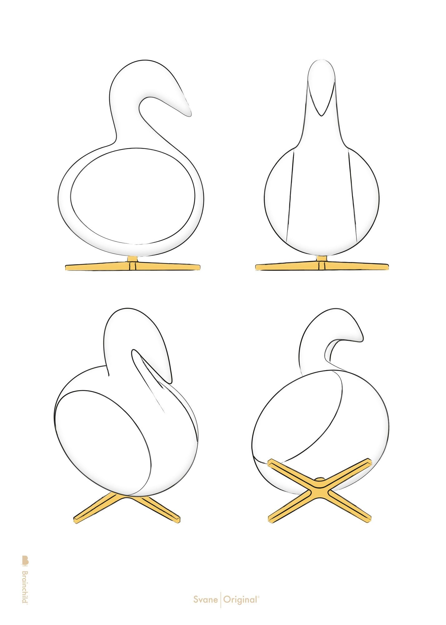 Brainchild Swan Design Sketches Affisch utan ram 50x70 cm, vit bakgrund