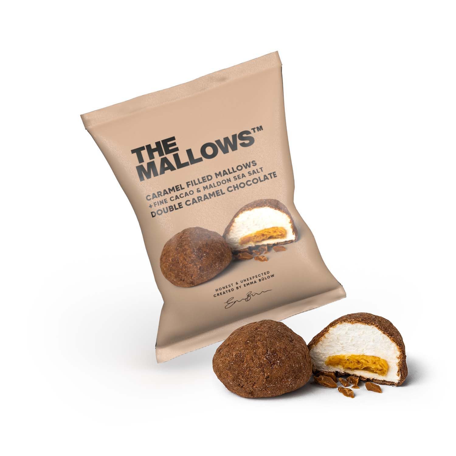 Los malvaviscos Mallows con relleno de caramelo y chocolate doble chocolate de caramelo, 18g