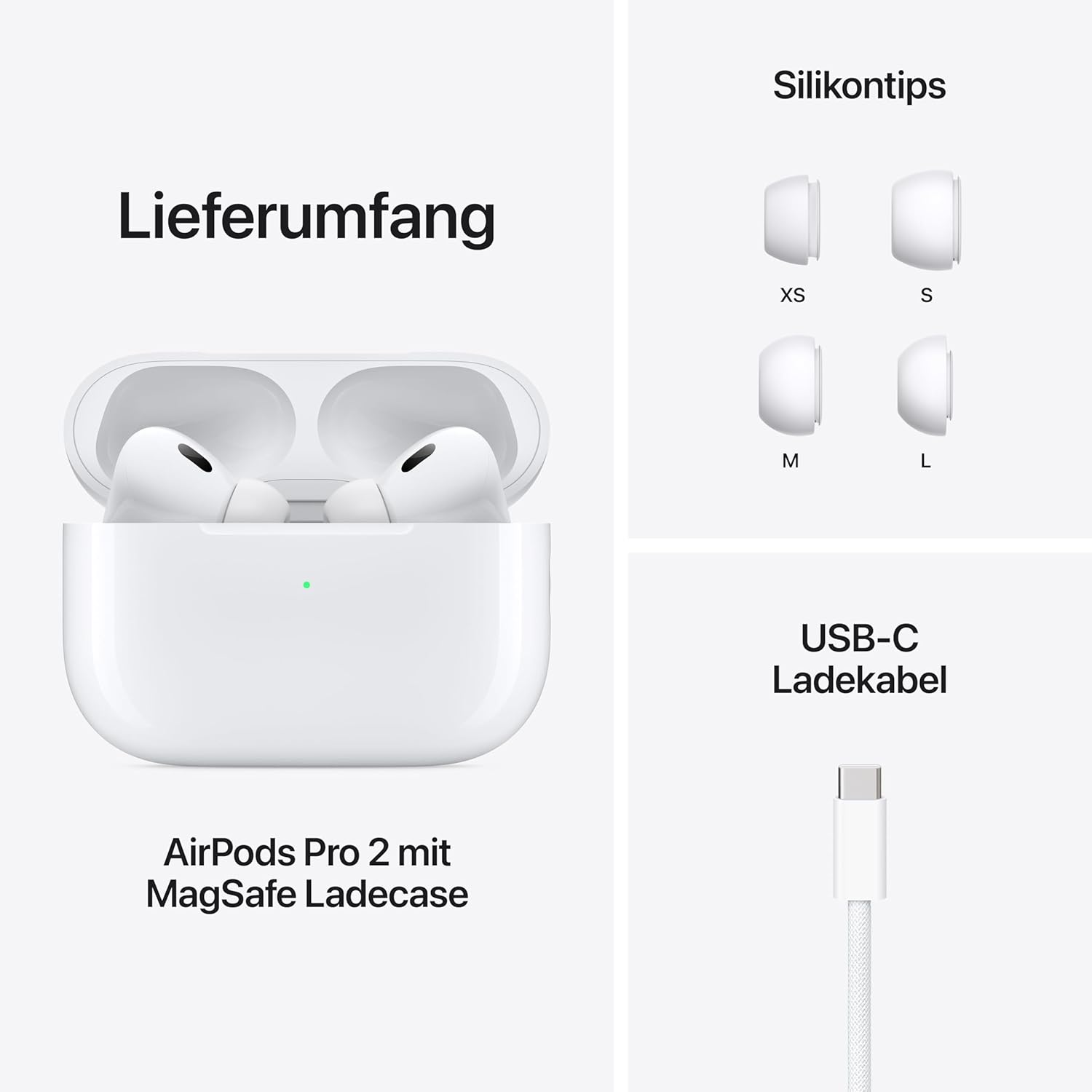 Apple AirPods Pro 2 Draadloze In-Ear Oordopjes, Bluetooth Oordopjes, Actieve Ruisonderdrukking, Hoortoestelfunctie, Transparantiemodus, Gepersonaliseerd 3D Audio, Hi-Fi Geluid, H2 Chip, Opladen via USB-C 