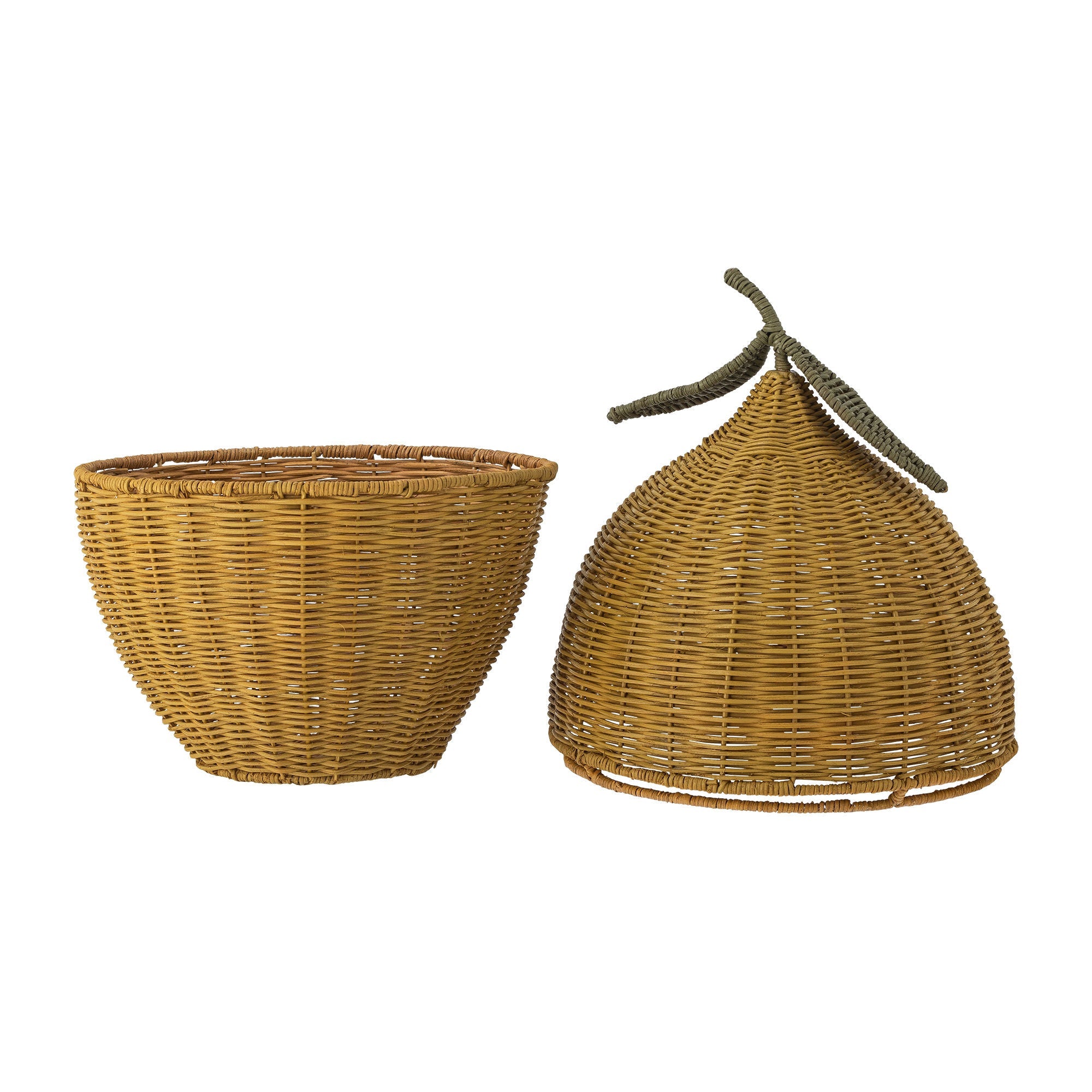 Bloomingville Mini Basket Sage con tapa, amarillo, ratán