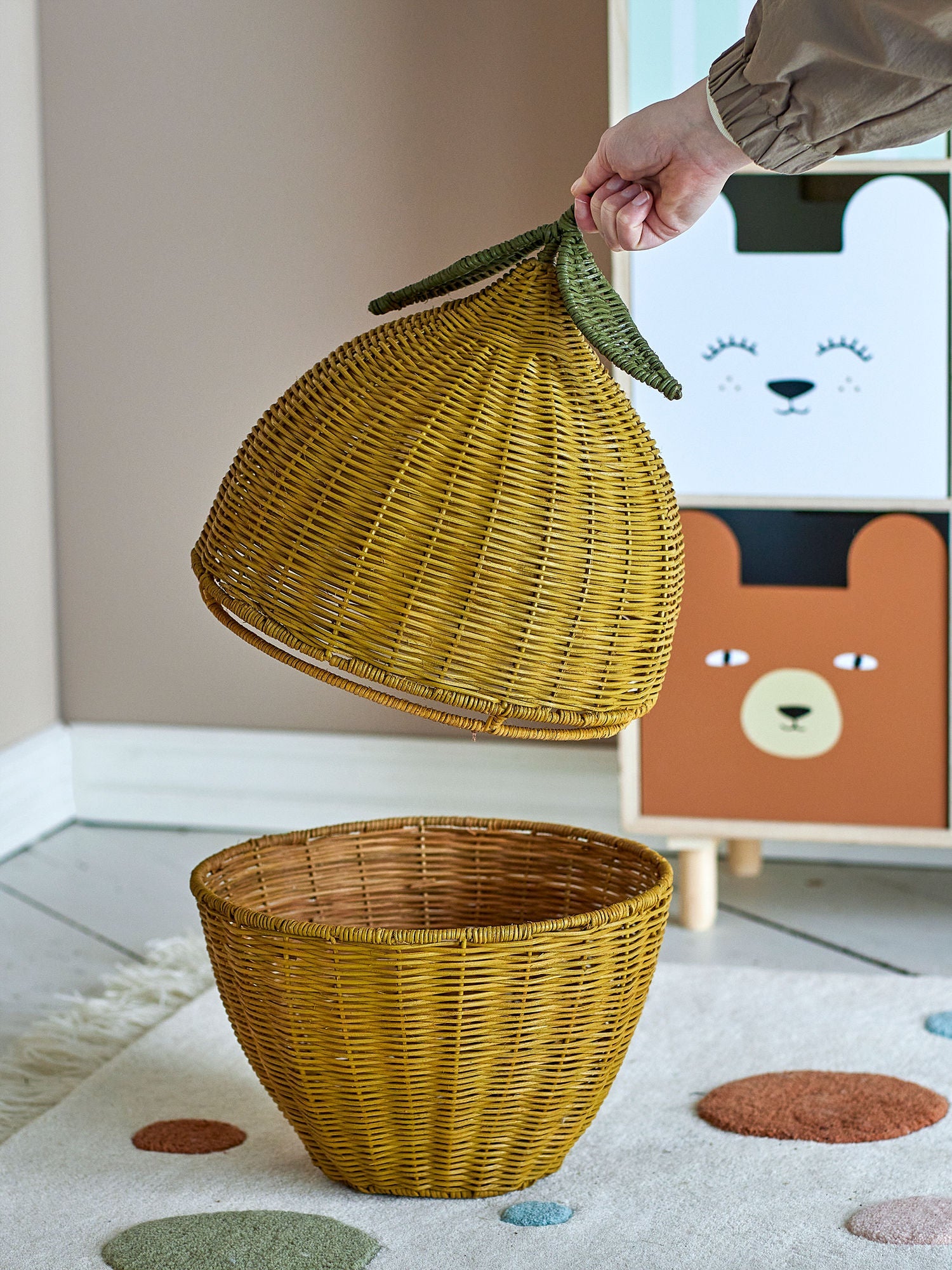 Bloomingville Mini Sage Basket w/tampa, amarelo, rattan