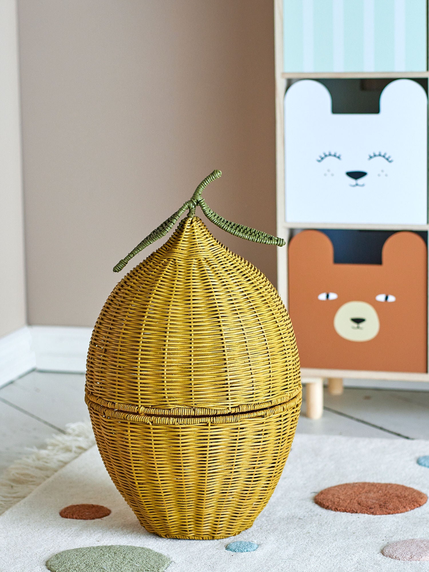 Bloomingville Mini Sage Basket w/tampa, amarelo, rattan