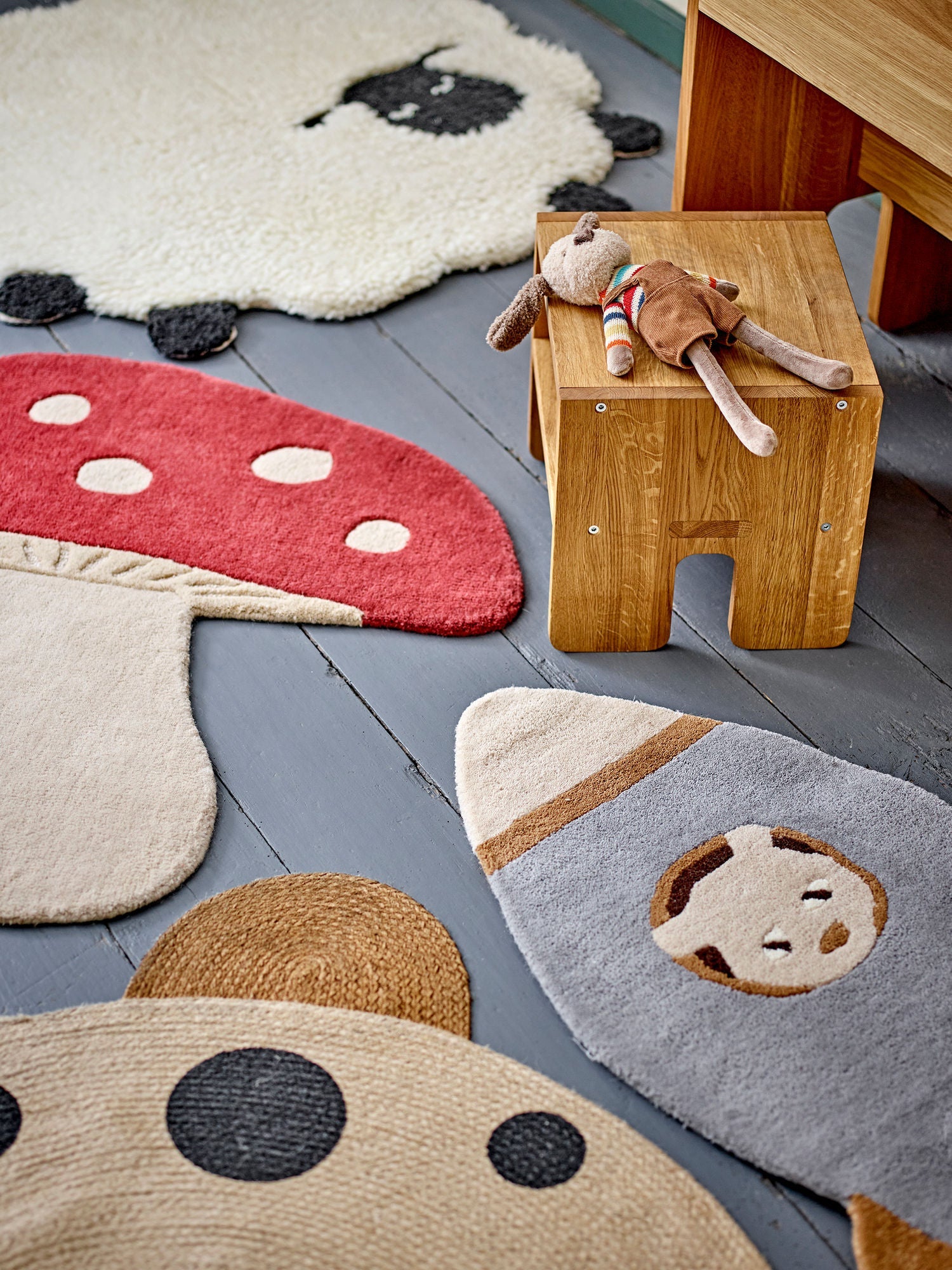 Bloomingville Mini Mushroom Rug, rood, wol