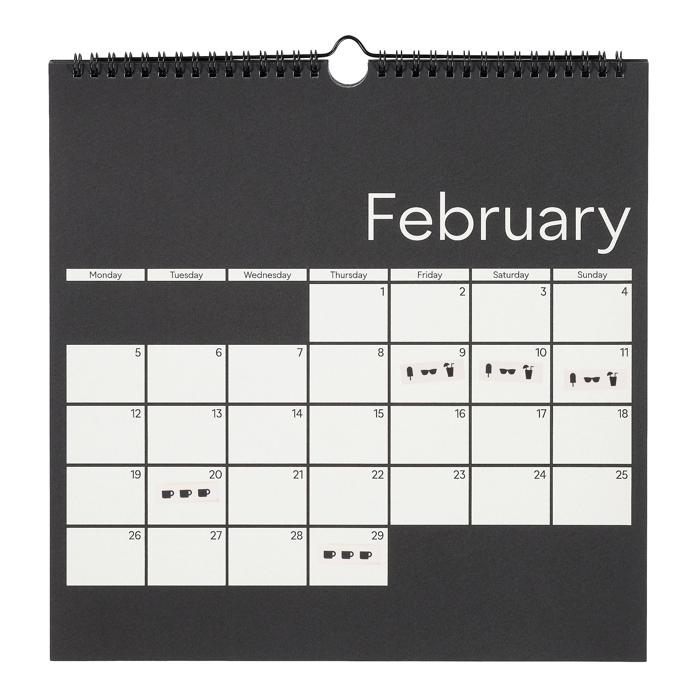 Design Letters Wall Calendar 2024, Light Grey/Black
