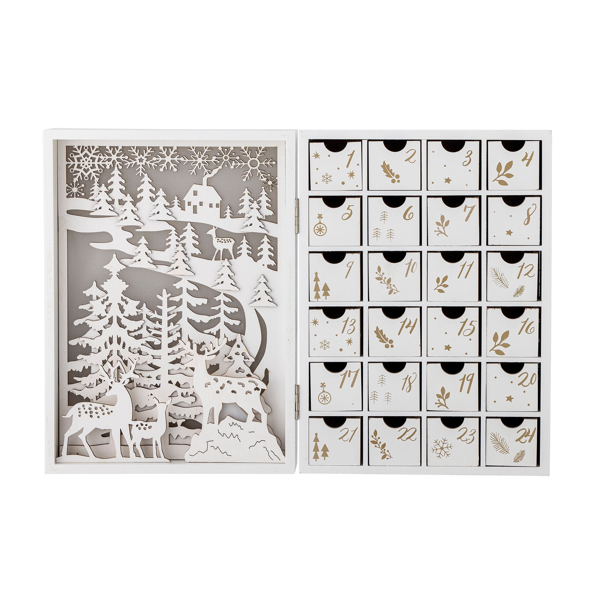 Calendario Elimar Bloomingville con luz, blanco, madera contrachapada