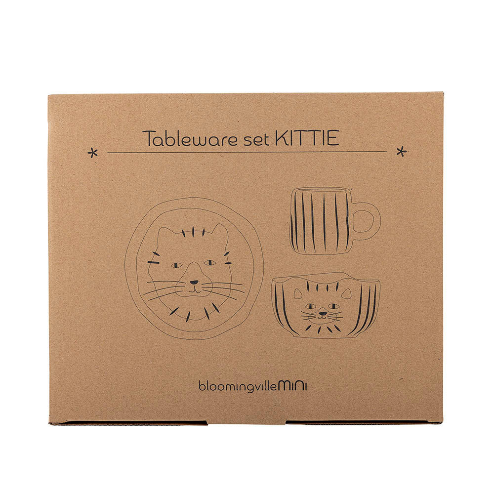 Bloomingville Mini Kittie Tableware -sæt, brun, stentøj