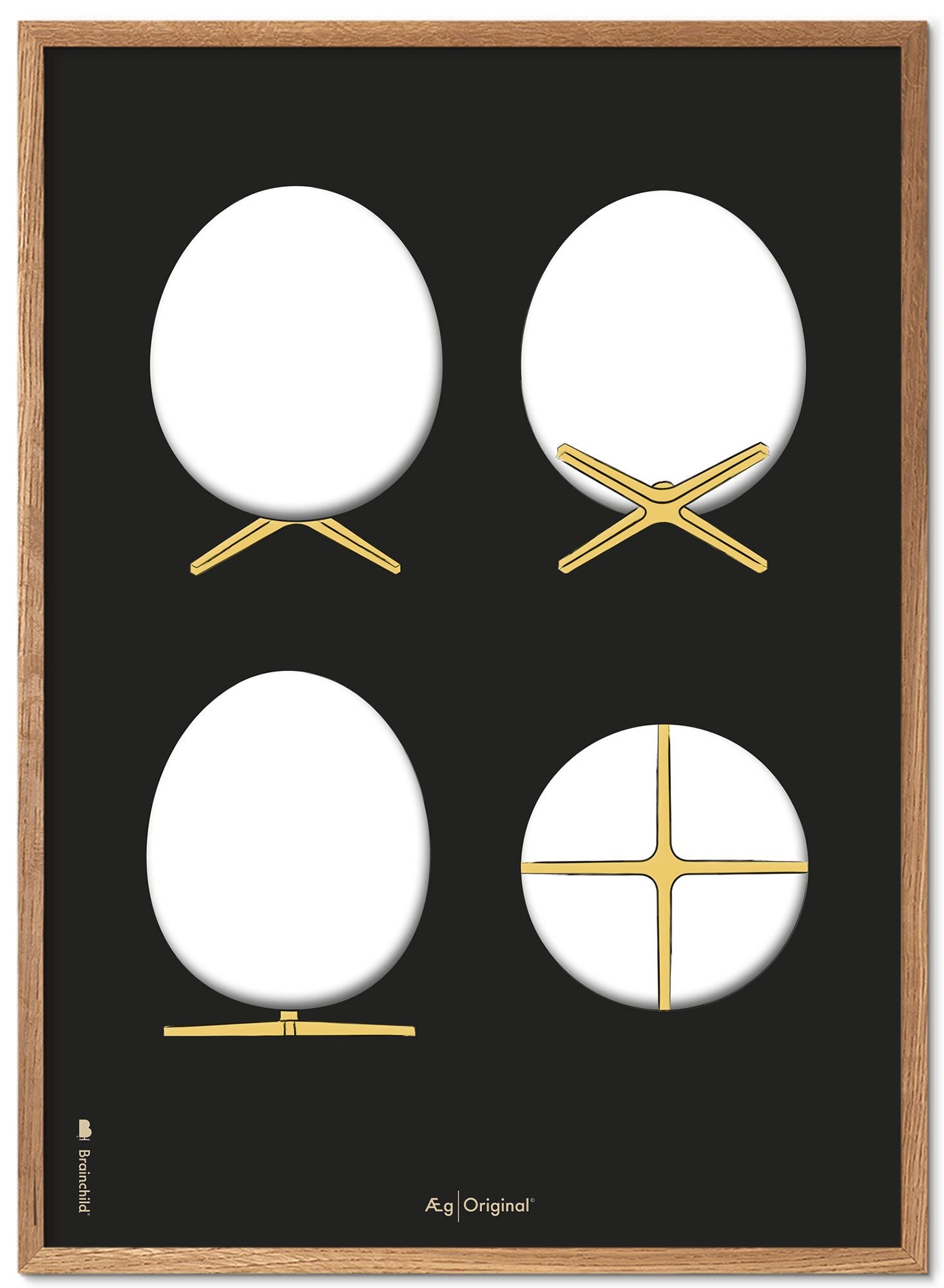 Prepare el marco de póster de bocetos de diseño de huevo hecho de madera clara de 70x100 cm, fondo negro