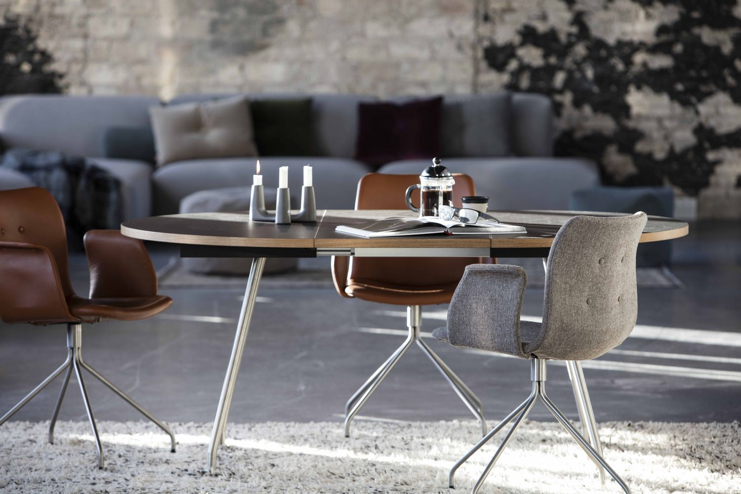 Bent Hansen Primum Chair With Armrests Stainless Steel Swivel, Tartufo Davo's Leather