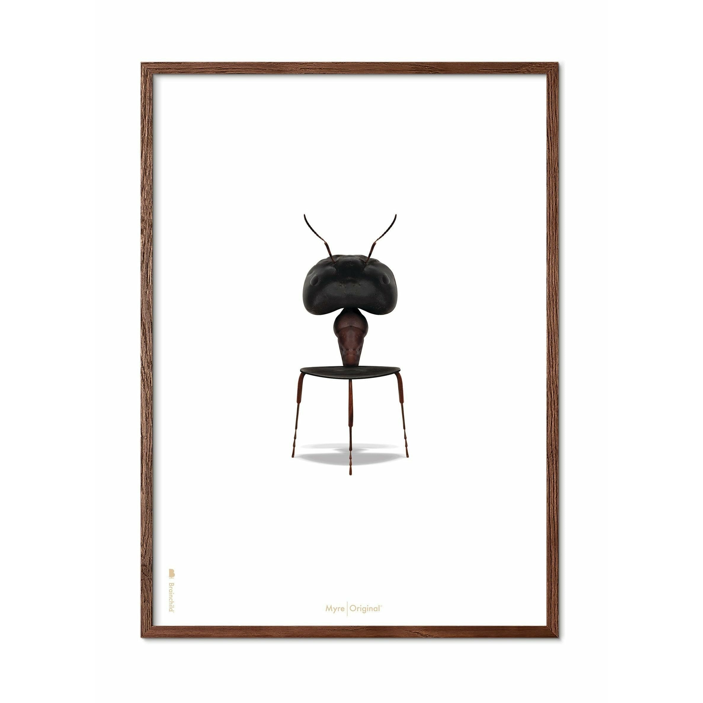 Brainchild Ant Classic Poster, Frame Made Of Dark Wood 50x70 Cm, White Background