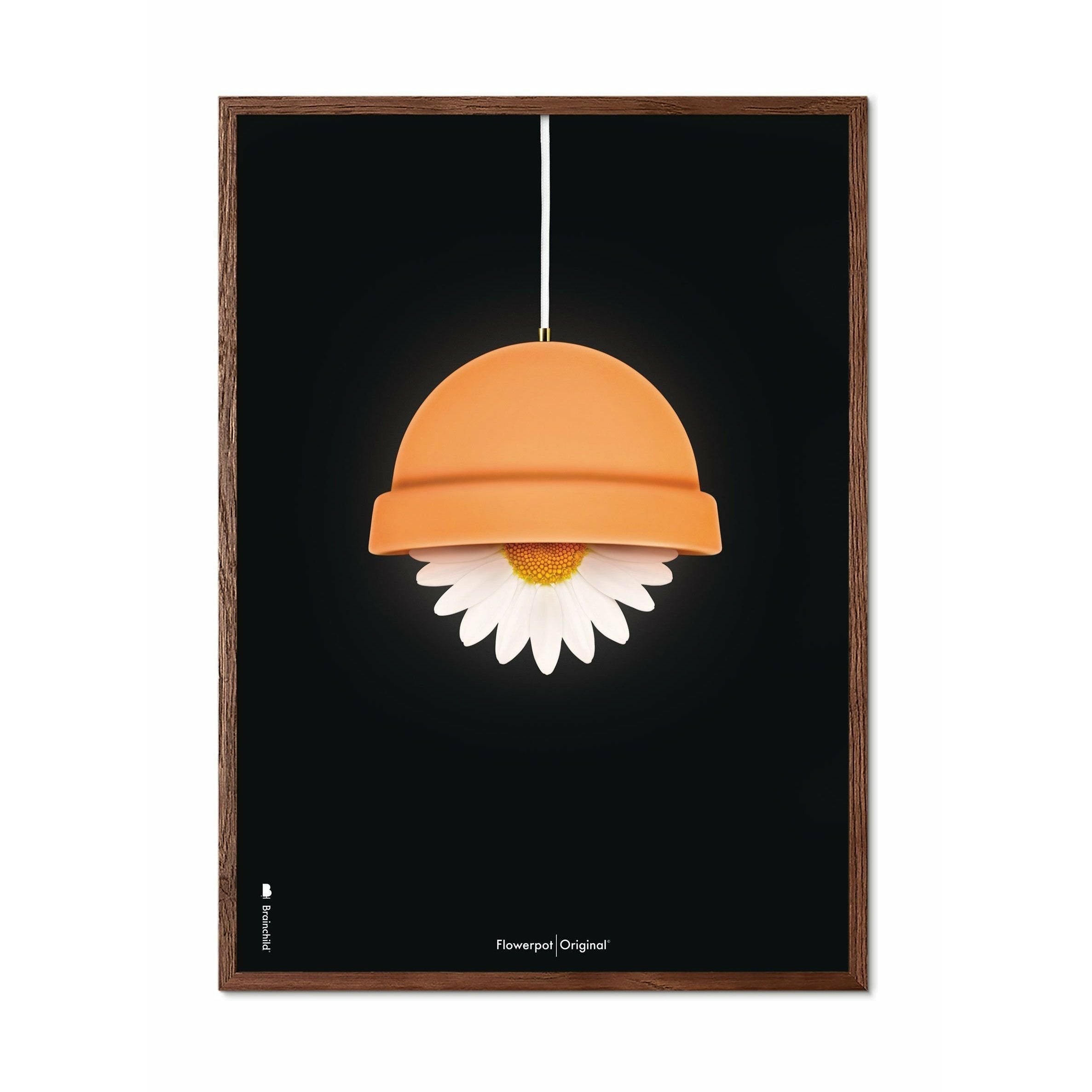 Brainchild Flowerpot Classic Plakat, Dark Wood Frame A5, Black Baggrund